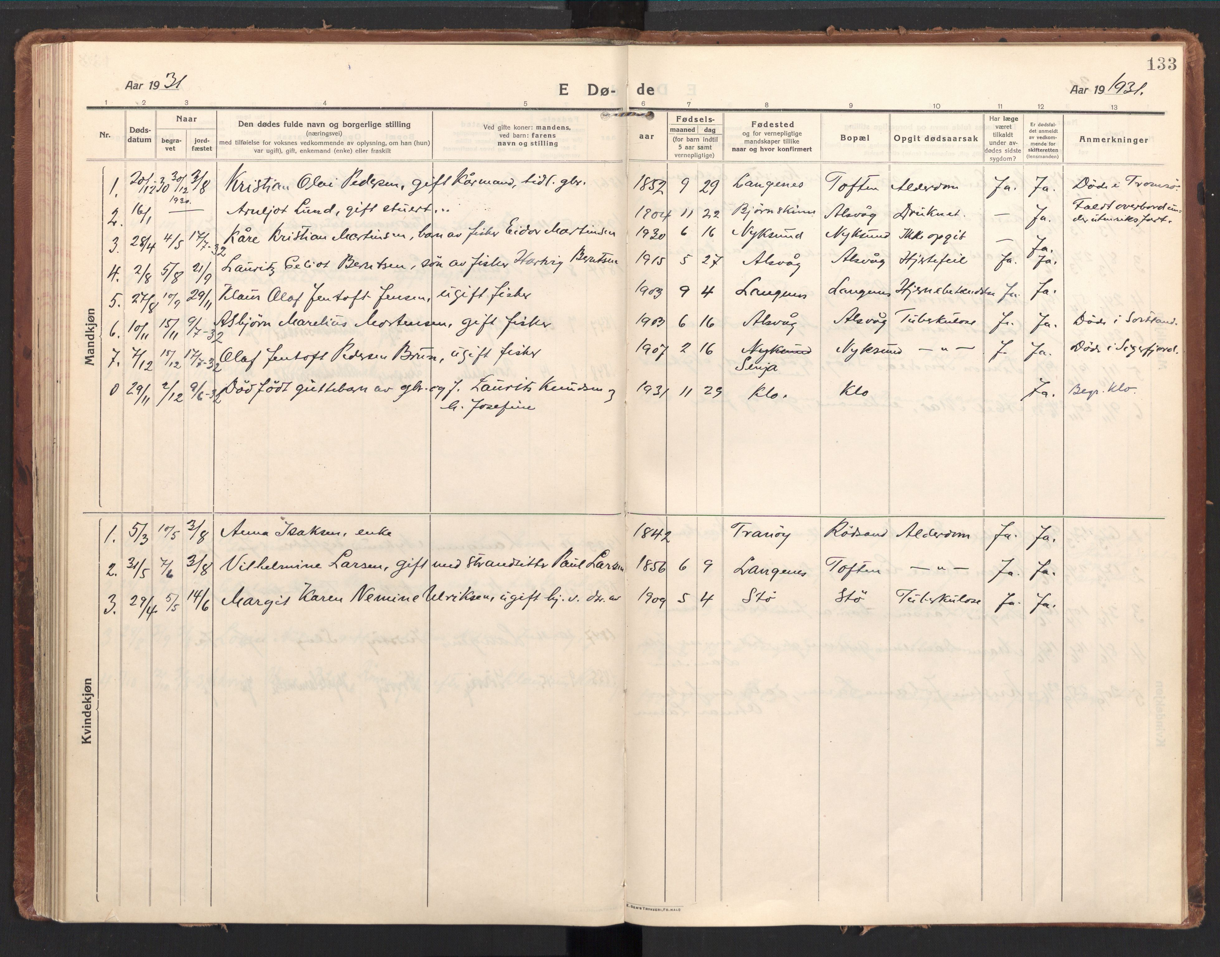 Ministerialprotokoller, klokkerbøker og fødselsregistre - Nordland, AV/SAT-A-1459/894/L1357: Ministerialbok nr. 894A03, 1913-1934, s. 133