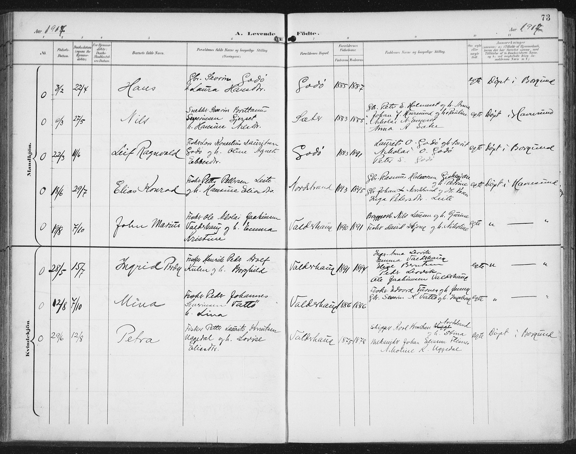 Ministerialprotokoller, klokkerbøker og fødselsregistre - Møre og Romsdal, AV/SAT-A-1454/534/L0489: Klokkerbok nr. 534C01, 1899-1941, s. 73