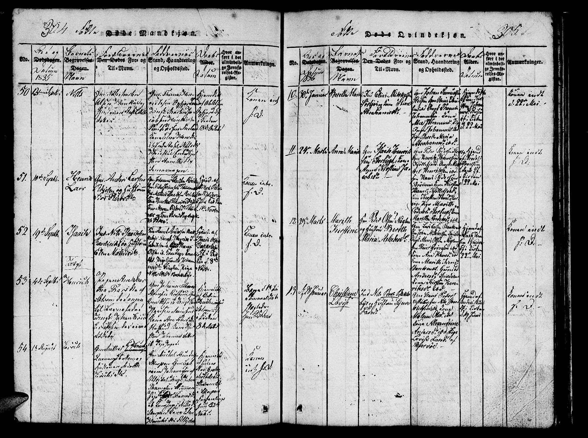 Skjervøy sokneprestkontor, AV/SATØ-S-1300/H/Ha/Hab/L0001klokker: Klokkerbok nr. 1, 1825-1838, s. 304-305