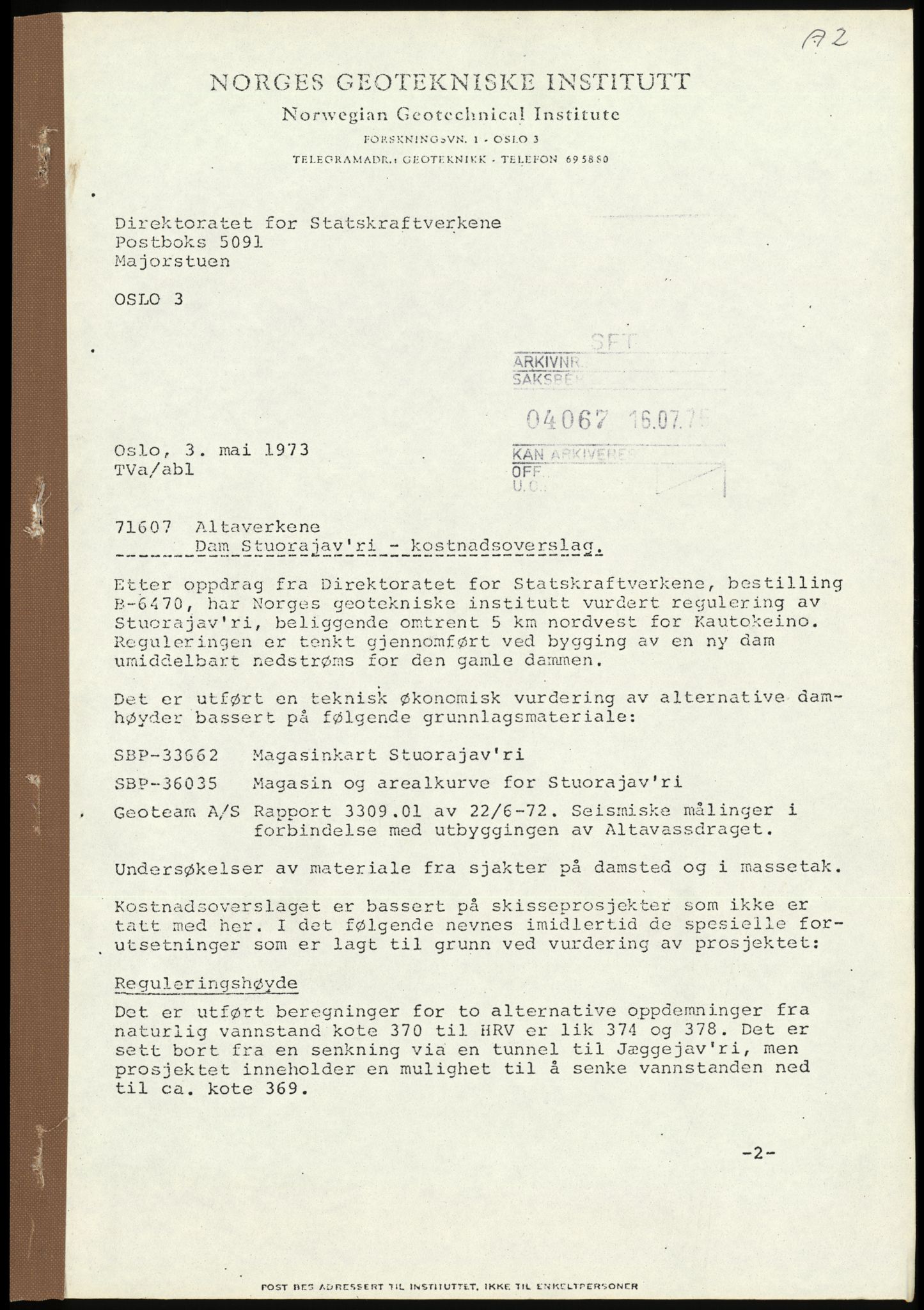 Statens forurensningstilsyn, hovedkontoret, AV/RA-S-4136/1/D/Da/L0558: Konsesjonssaker, 1975, s. 2