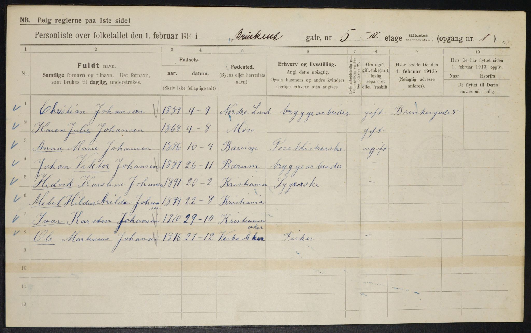 OBA, Kommunal folketelling 1.2.1914 for Kristiania, 1914, s. 8833