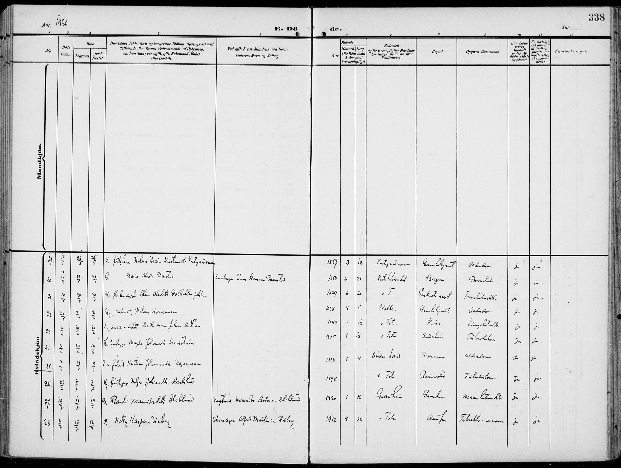 Vestre Toten prestekontor, AV/SAH-PREST-108/H/Ha/Haa/L0014: Ministerialbok nr. 14, 1907-1920, s. 338