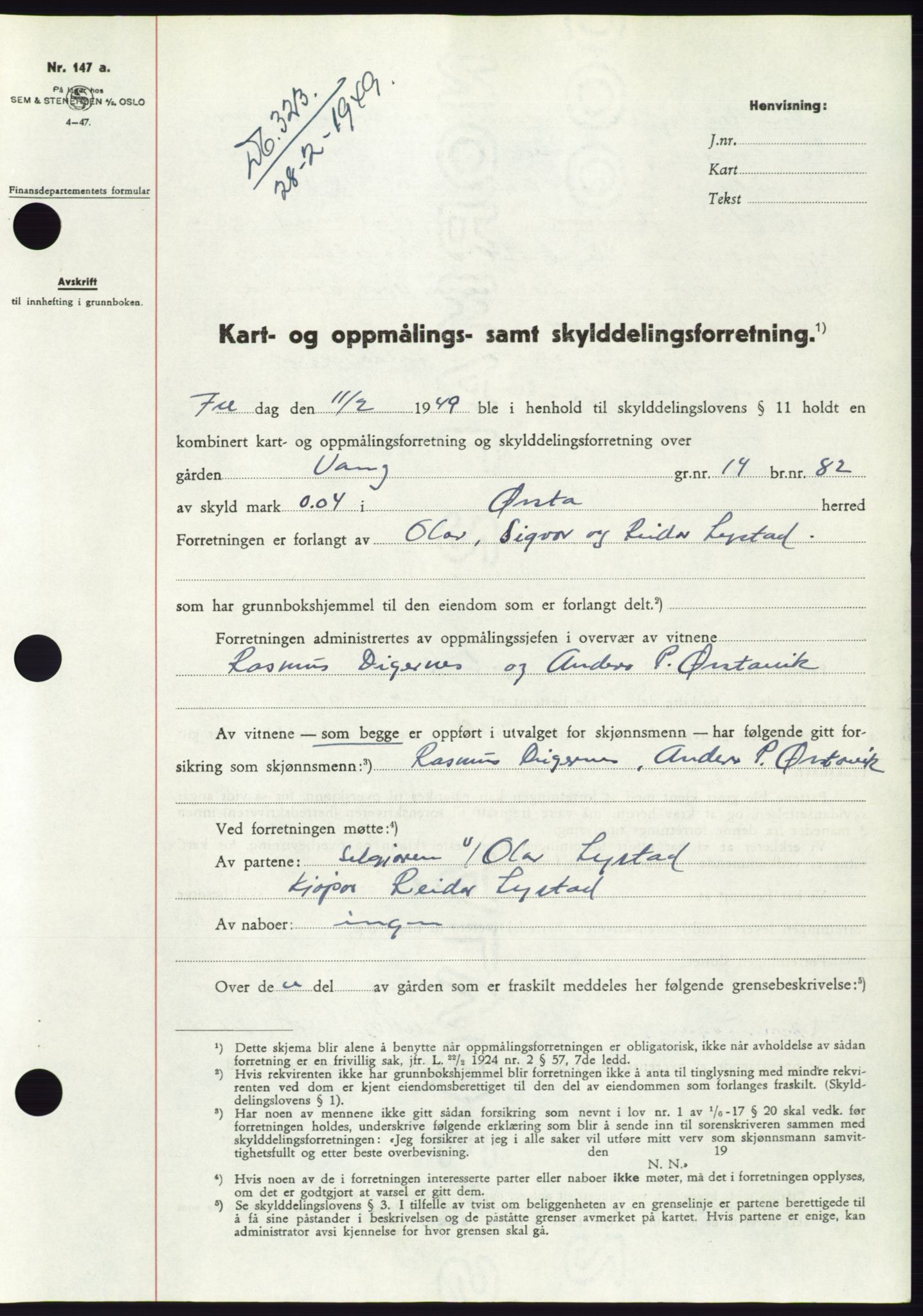 Søre Sunnmøre sorenskriveri, SAT/A-4122/1/2/2C/L0084: Pantebok nr. 10A, 1949-1949, Dagboknr: 323/1949