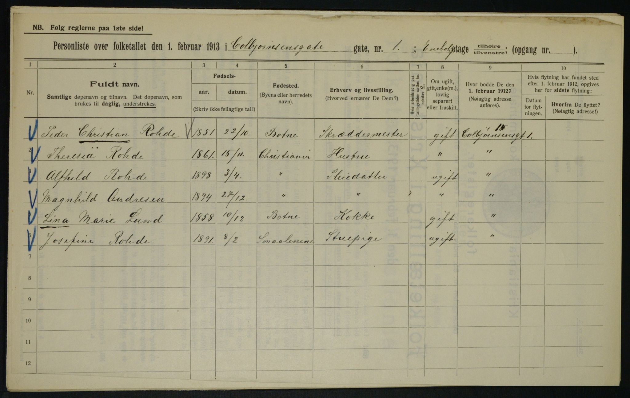 OBA, Kommunal folketelling 1.2.1913 for Kristiania, 1913, s. 12918