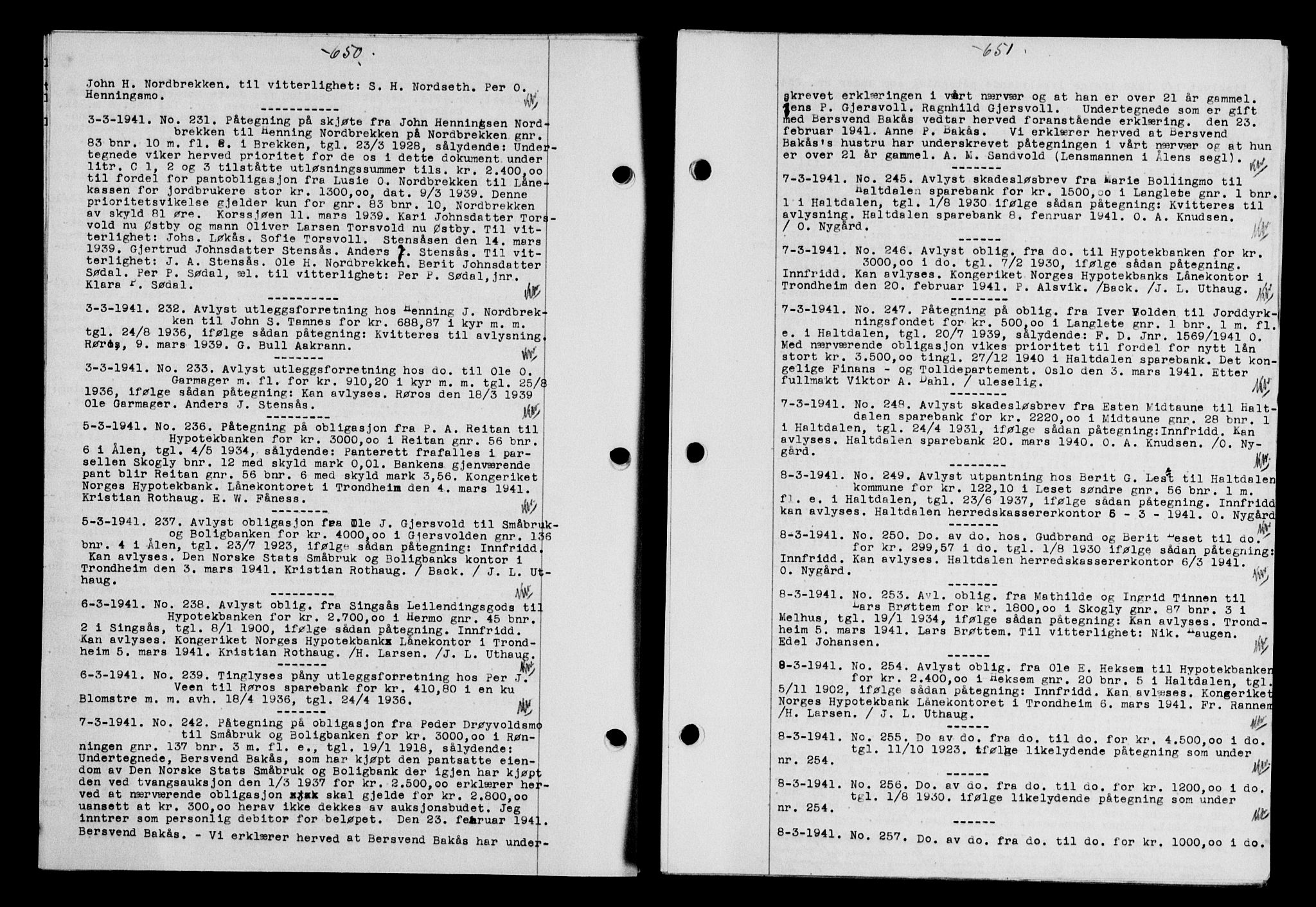 Gauldal sorenskriveri, SAT/A-0014/1/2/2C/L0052: Pantebok nr. 57, 1940-1941, Dagboknr: 231/1941