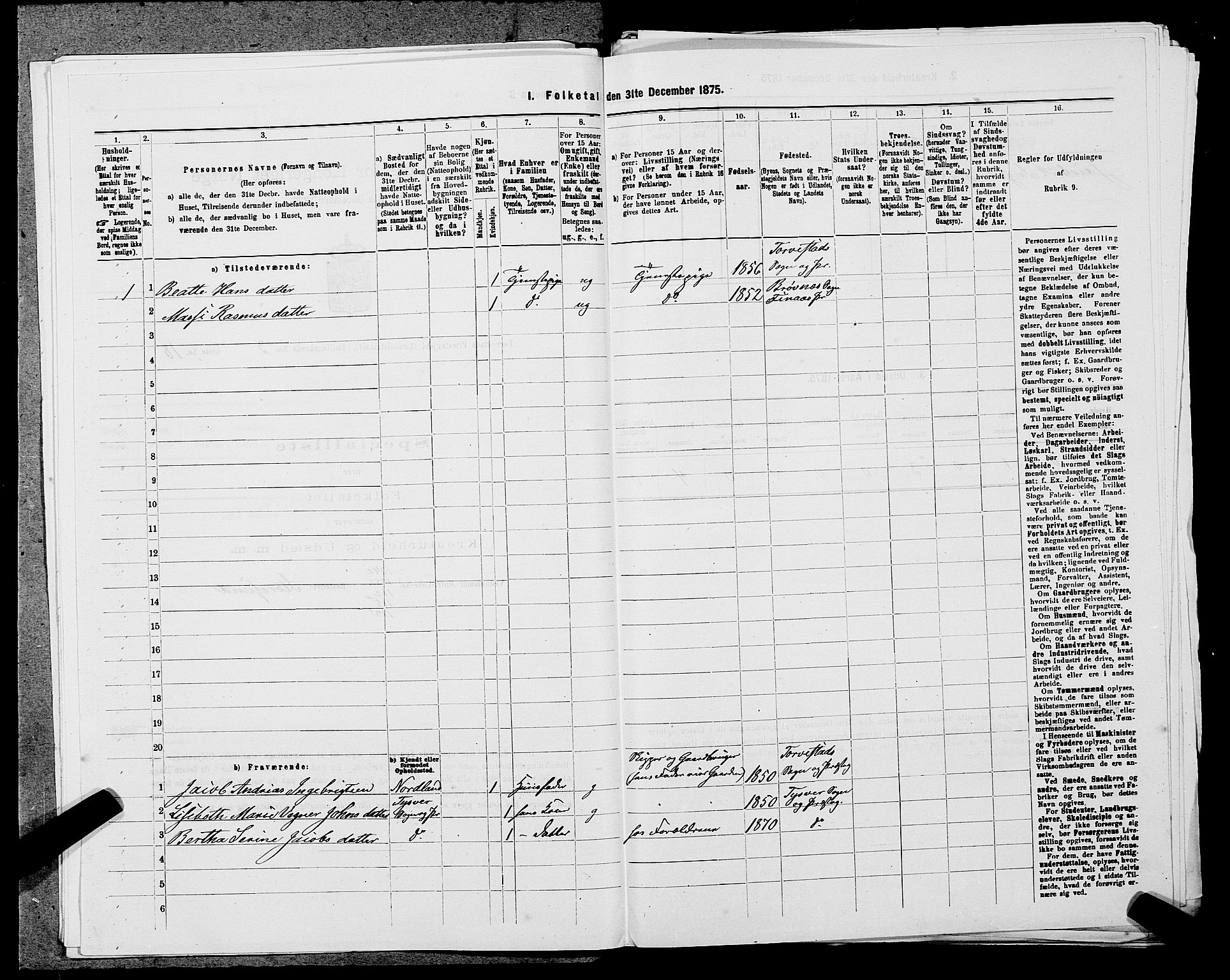 SAST, Folketelling 1875 for 1152L Torvastad prestegjeld, Torvastad sokn, Skåre sokn og Utsira sokn, 1875, s. 452