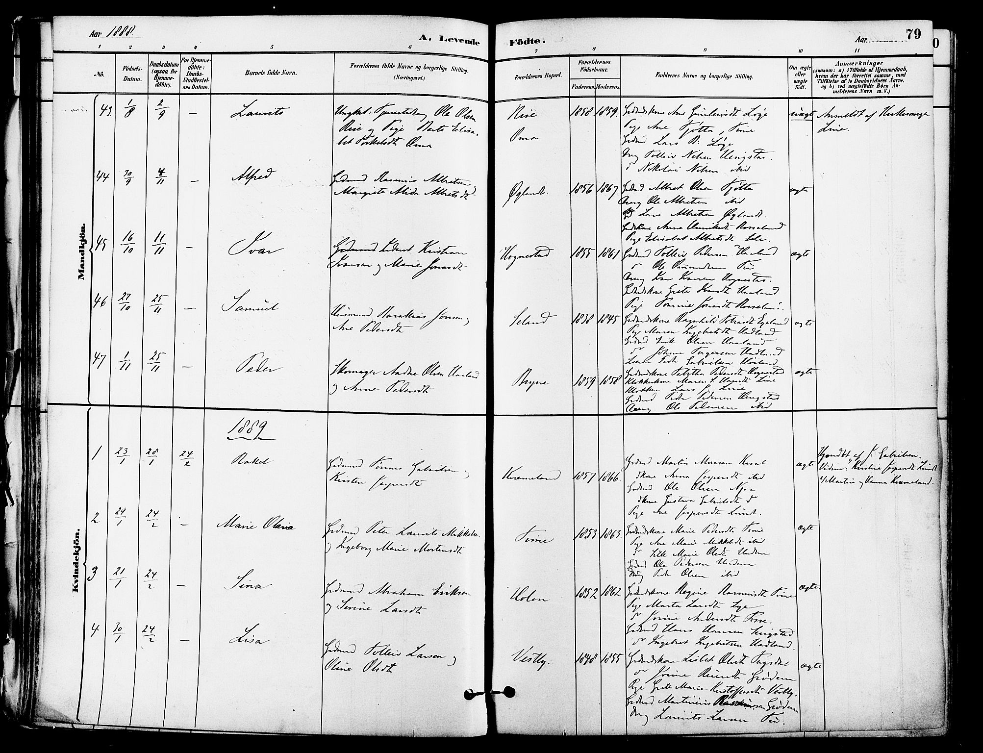 Lye sokneprestkontor, AV/SAST-A-101794/001/30BA/L0009: Ministerialbok nr. A 8, 1881-1892, s. 79