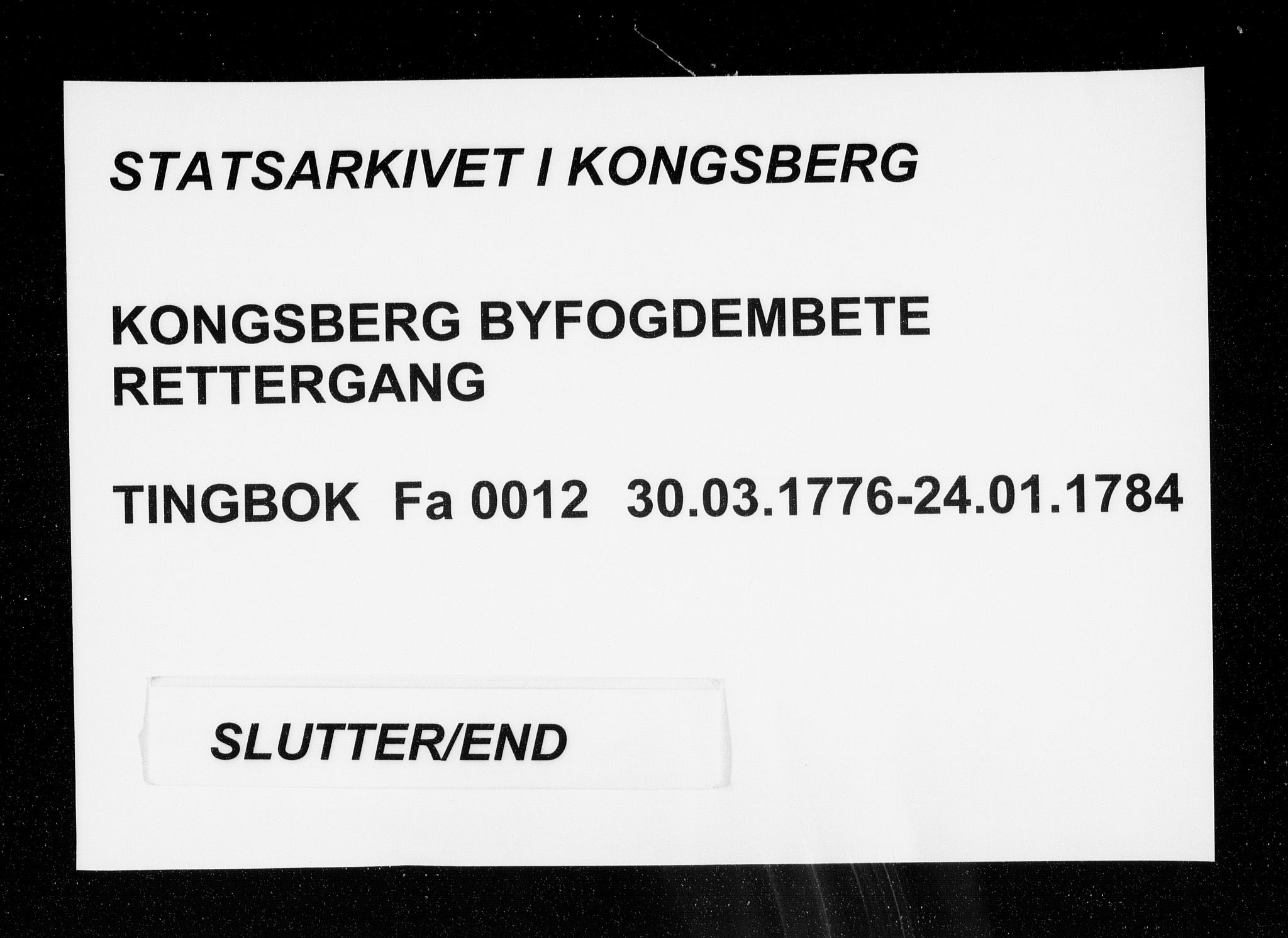 Kongsberg byfogd, AV/SAKO-A-84/F/Fa/L0012: Tingbok, 1776-1784