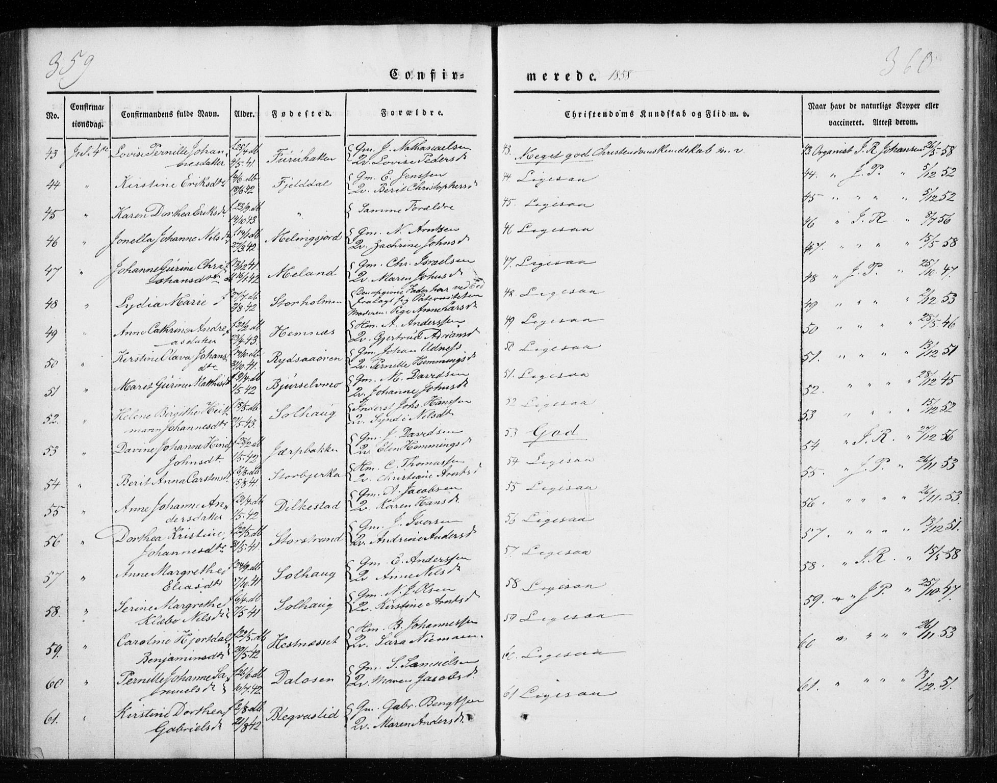 Ministerialprotokoller, klokkerbøker og fødselsregistre - Nordland, AV/SAT-A-1459/825/L0355: Ministerialbok nr. 825A09, 1842-1863, s. 359-360