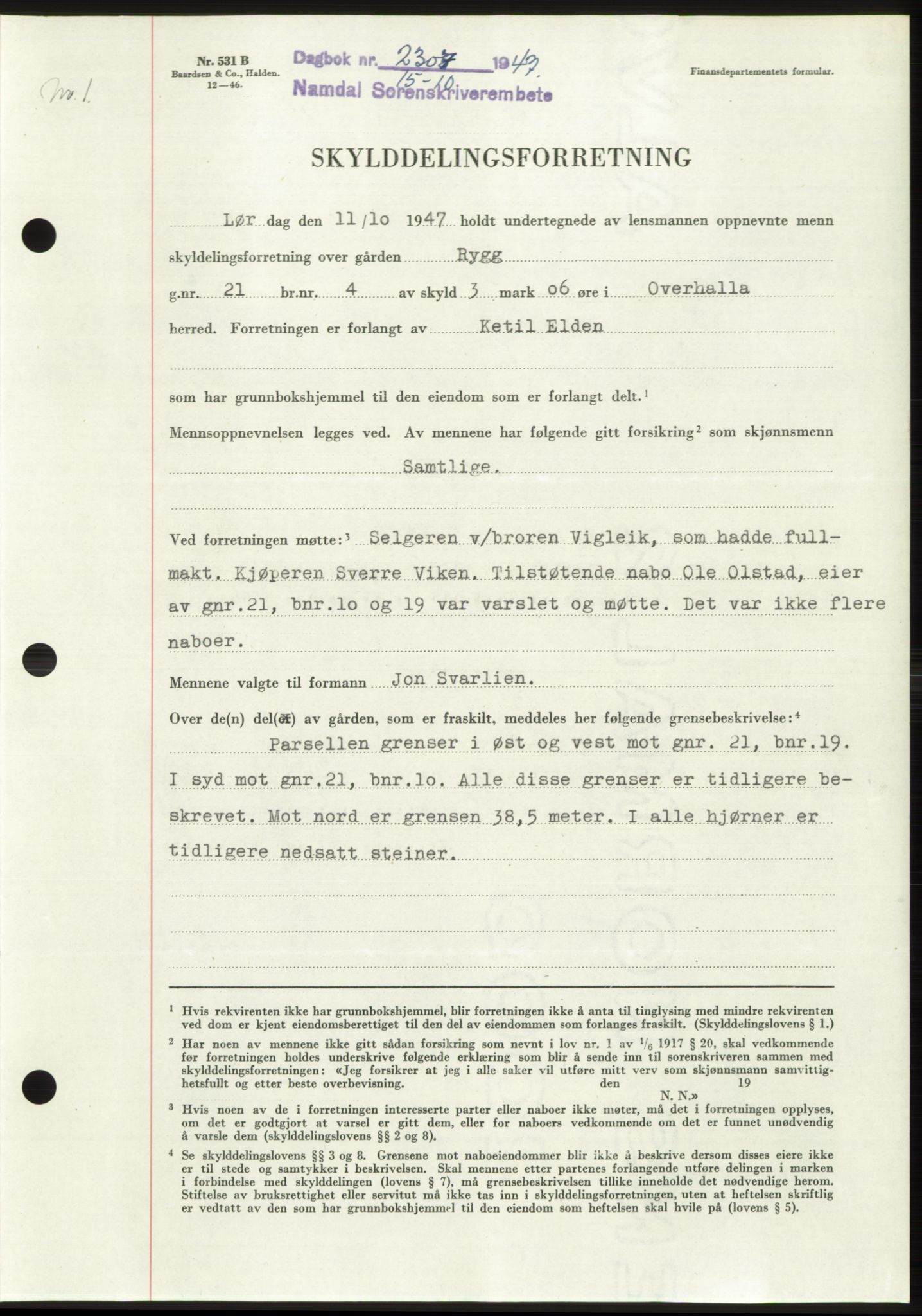 Namdal sorenskriveri, SAT/A-4133/1/2/2C: Pantebok nr. -, 1947-1947, Dagboknr: 2037/1947