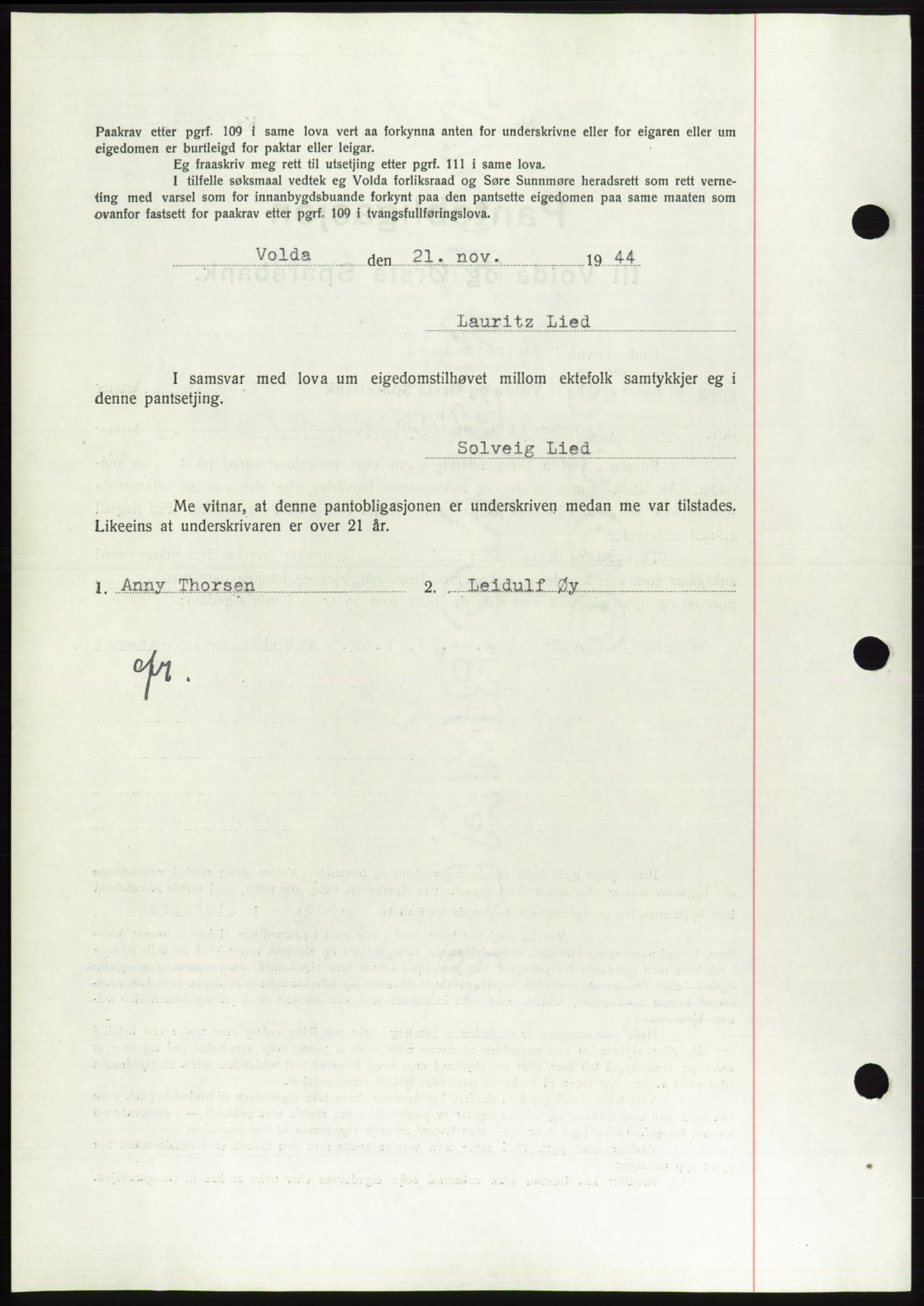 Søre Sunnmøre sorenskriveri, AV/SAT-A-4122/1/2/2C/L0114: Pantebok nr. 1-2B, 1943-1947, Dagboknr: 970/1944