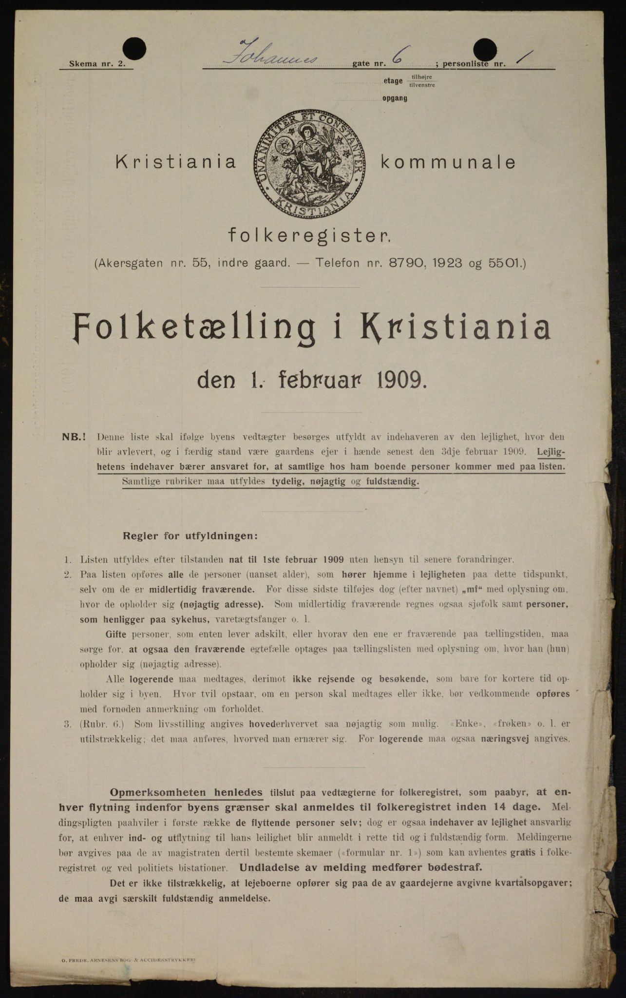 OBA, Kommunal folketelling 1.2.1909 for Kristiania kjøpstad, 1909, s. 43100