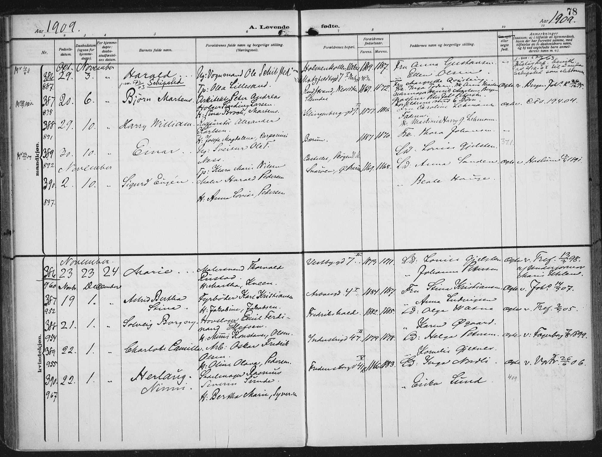 Rikshospitalet prestekontor Kirkebøker, AV/SAO-A-10309b/F/L0014: Ministerialbok nr. 14, 1909-1912, s. 78