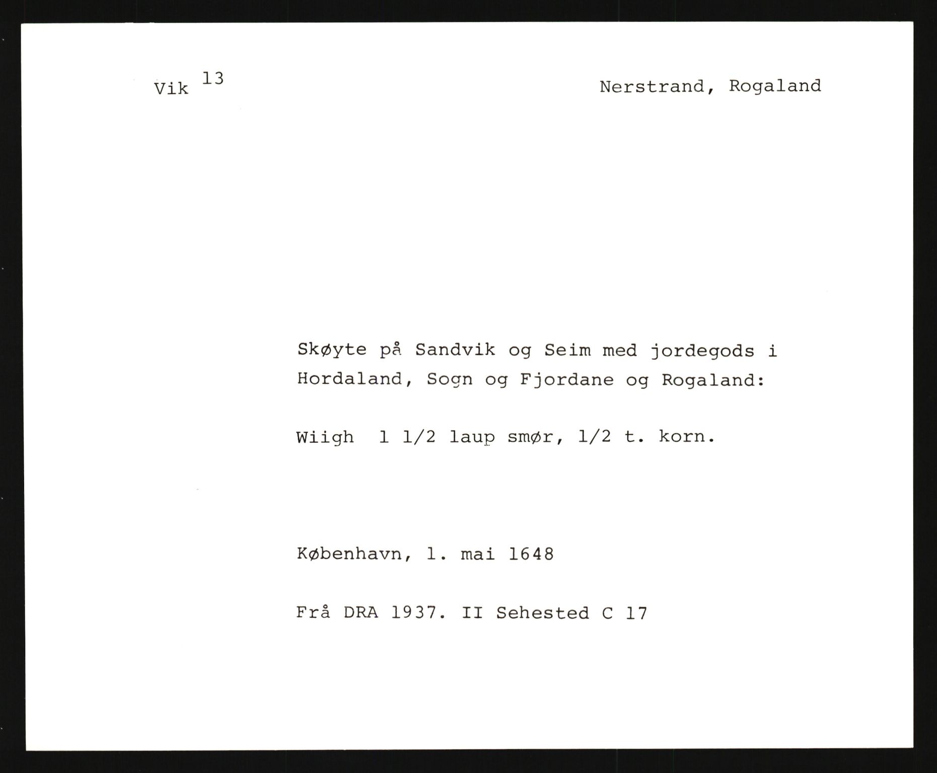 Riksarkivets diplomsamling, AV/RA-EA-5965/F35/F35e/L0027: Registreringssedler Rogaland, 1400-1700, s. 349