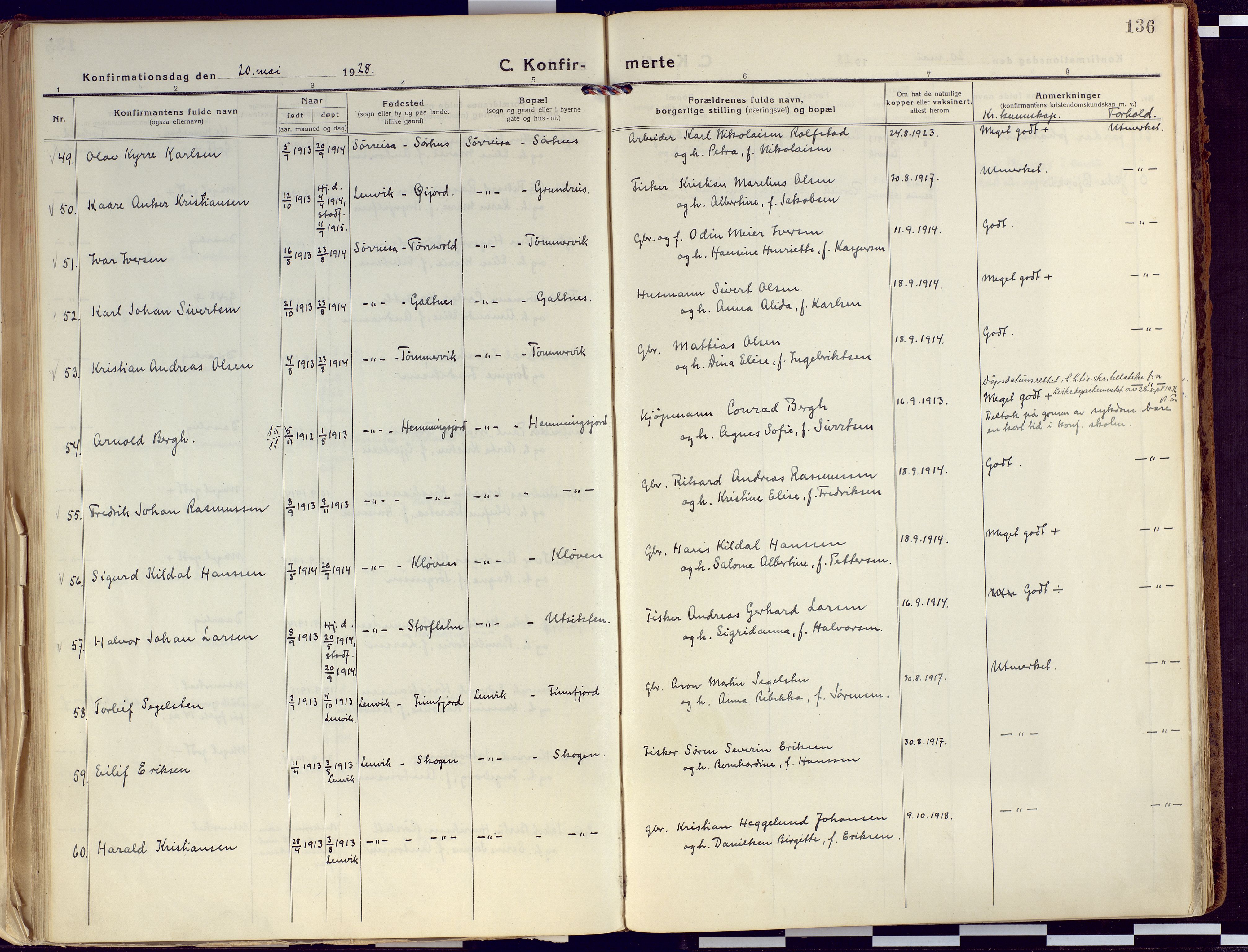 Tranøy sokneprestkontor, AV/SATØ-S-1313/I/Ia/Iaa/L0015kirke: Ministerialbok nr. 15, 1919-1928, s. 136