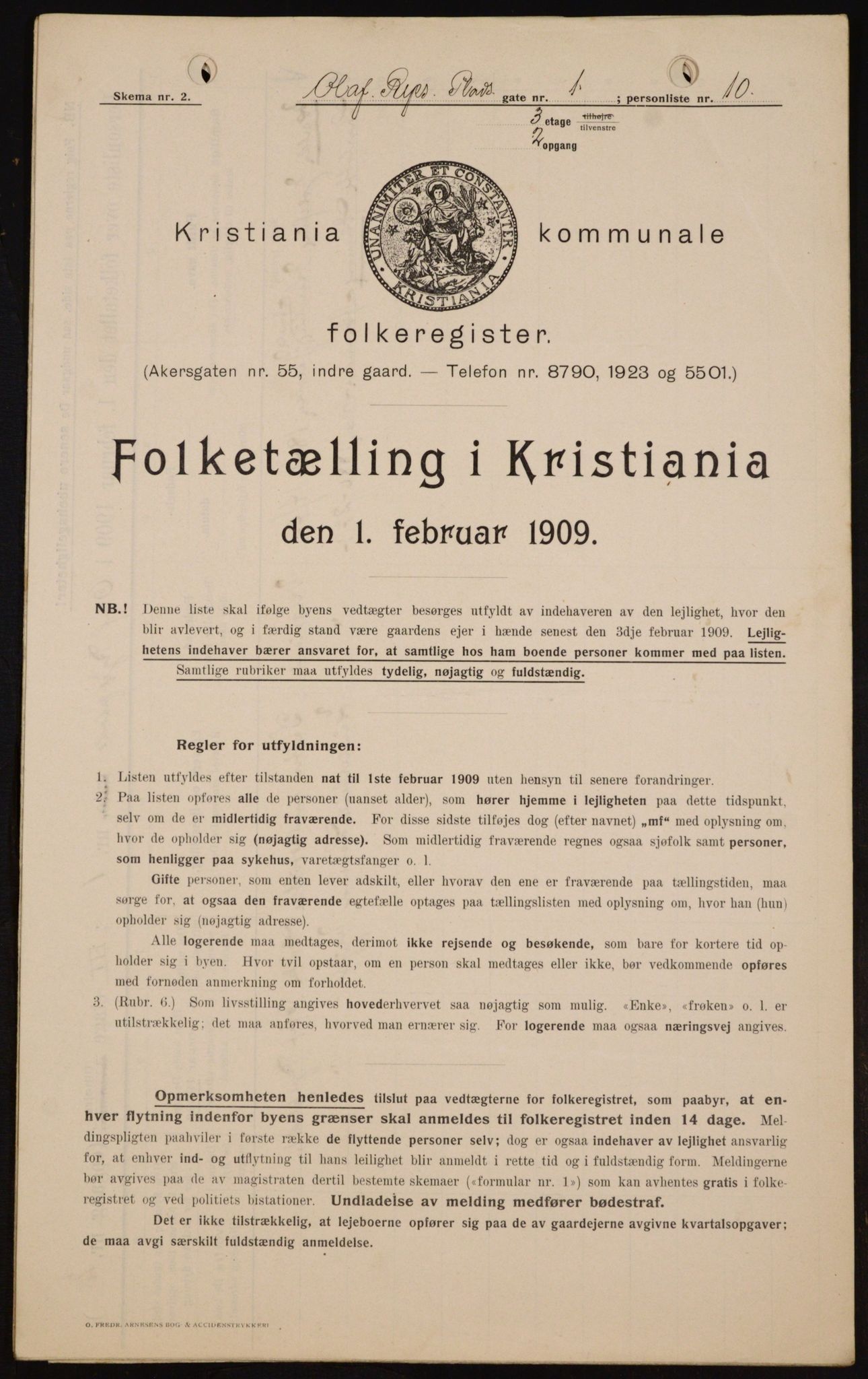 OBA, Kommunal folketelling 1.2.1909 for Kristiania kjøpstad, 1909, s. 67898