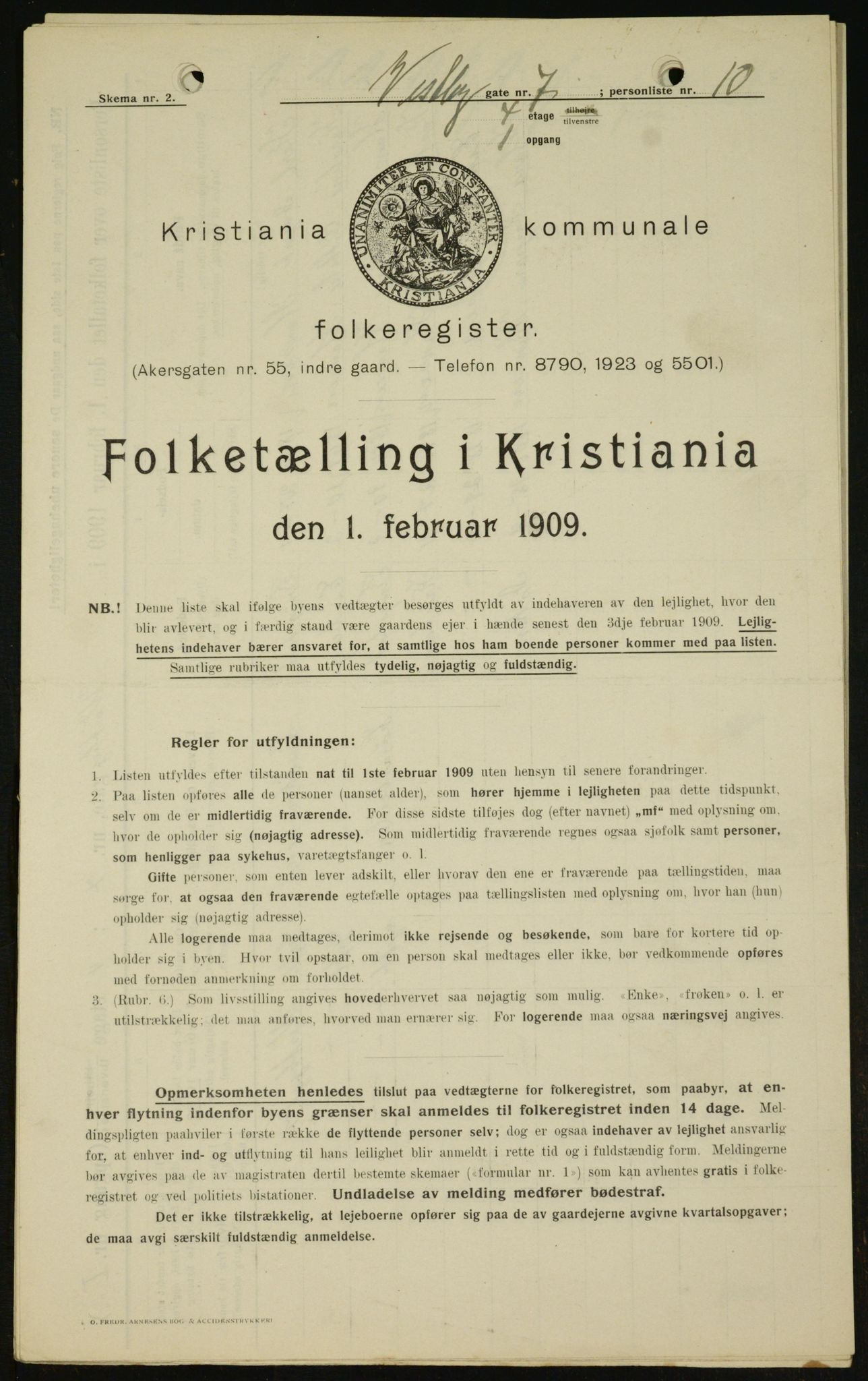 OBA, Kommunal folketelling 1.2.1909 for Kristiania kjøpstad, 1909, s. 90510