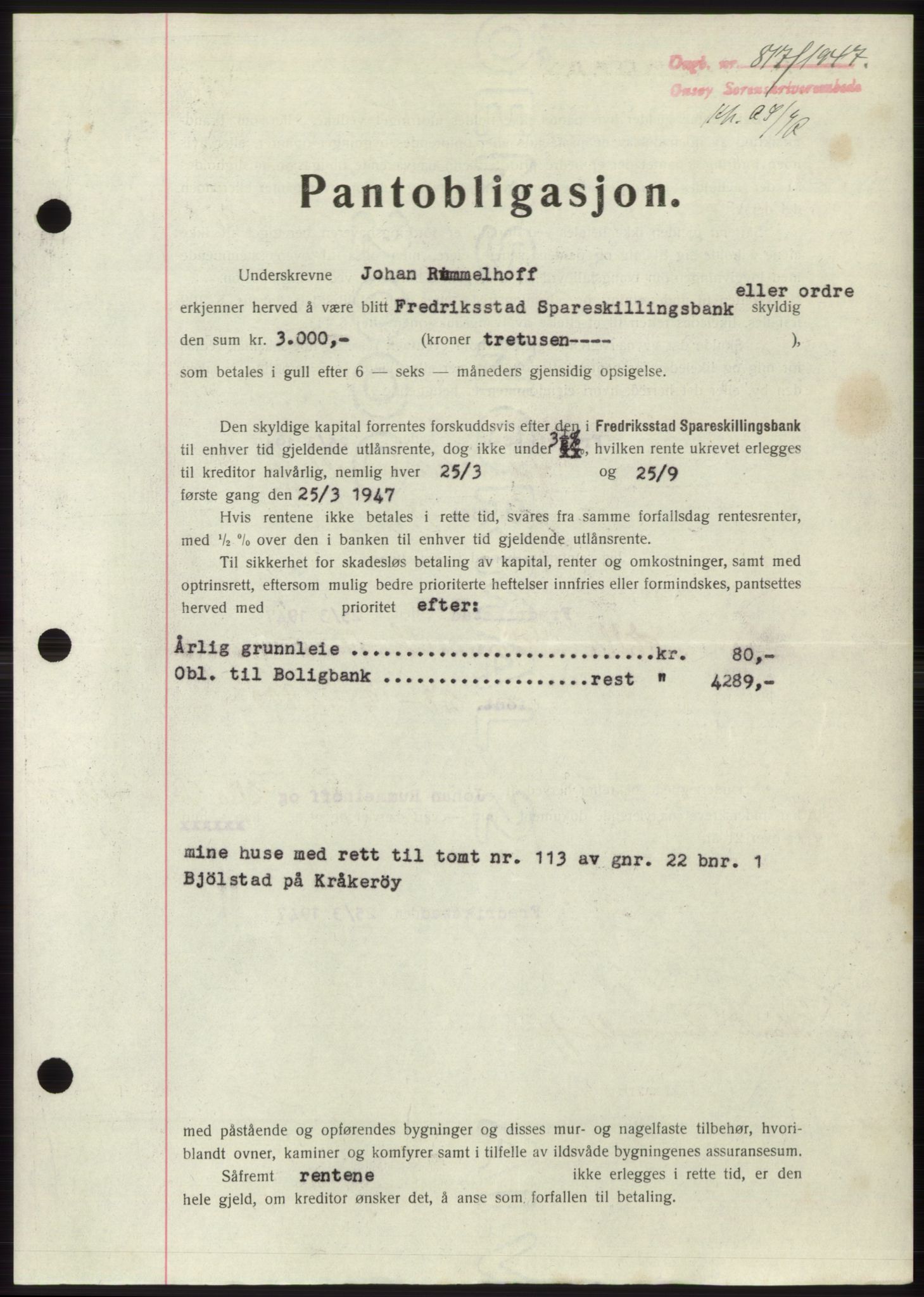 Onsøy sorenskriveri, SAO/A-10474/G/Ga/Gac/L0005: Pantebok nr. B 9-5, 1946-1947, Dagboknr: 847/1947
