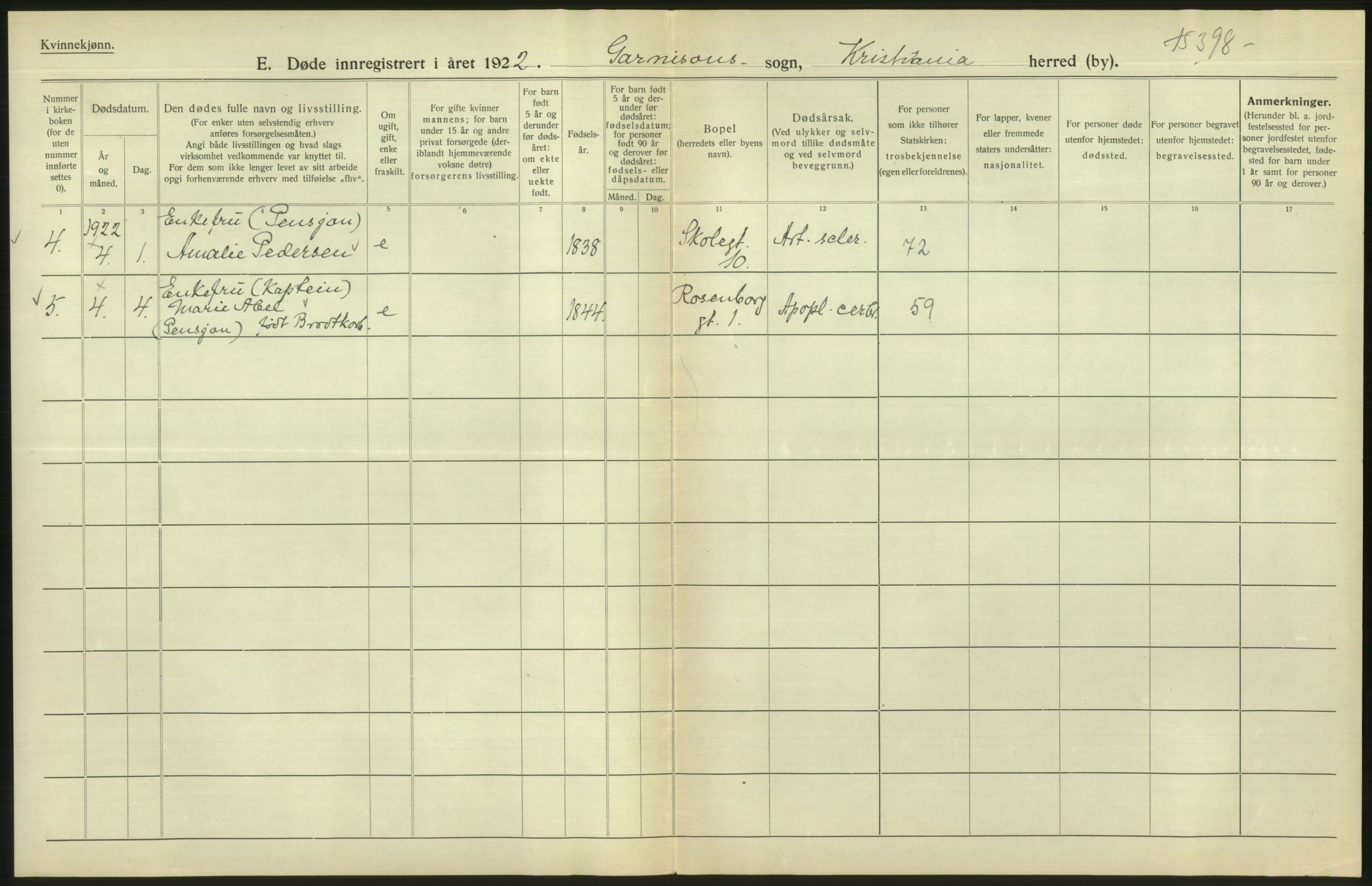 Statistisk sentralbyrå, Sosiodemografiske emner, Befolkning, AV/RA-S-2228/D/Df/Dfc/Dfcb/L0010: Kristiania: Døde, dødfødte, 1922, s. 570