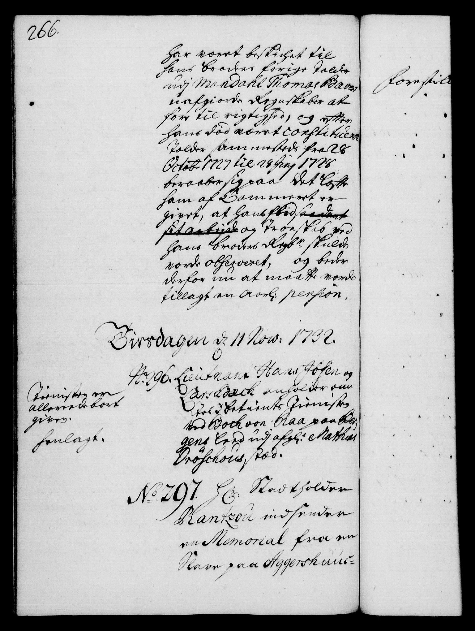 Rentekammeret, Kammerkanselliet, RA/EA-3111/G/Gh/Gha/L0014: Norsk ekstraktmemorialprotokoll. Merket RK 53.59, 1731-1732, s. 266