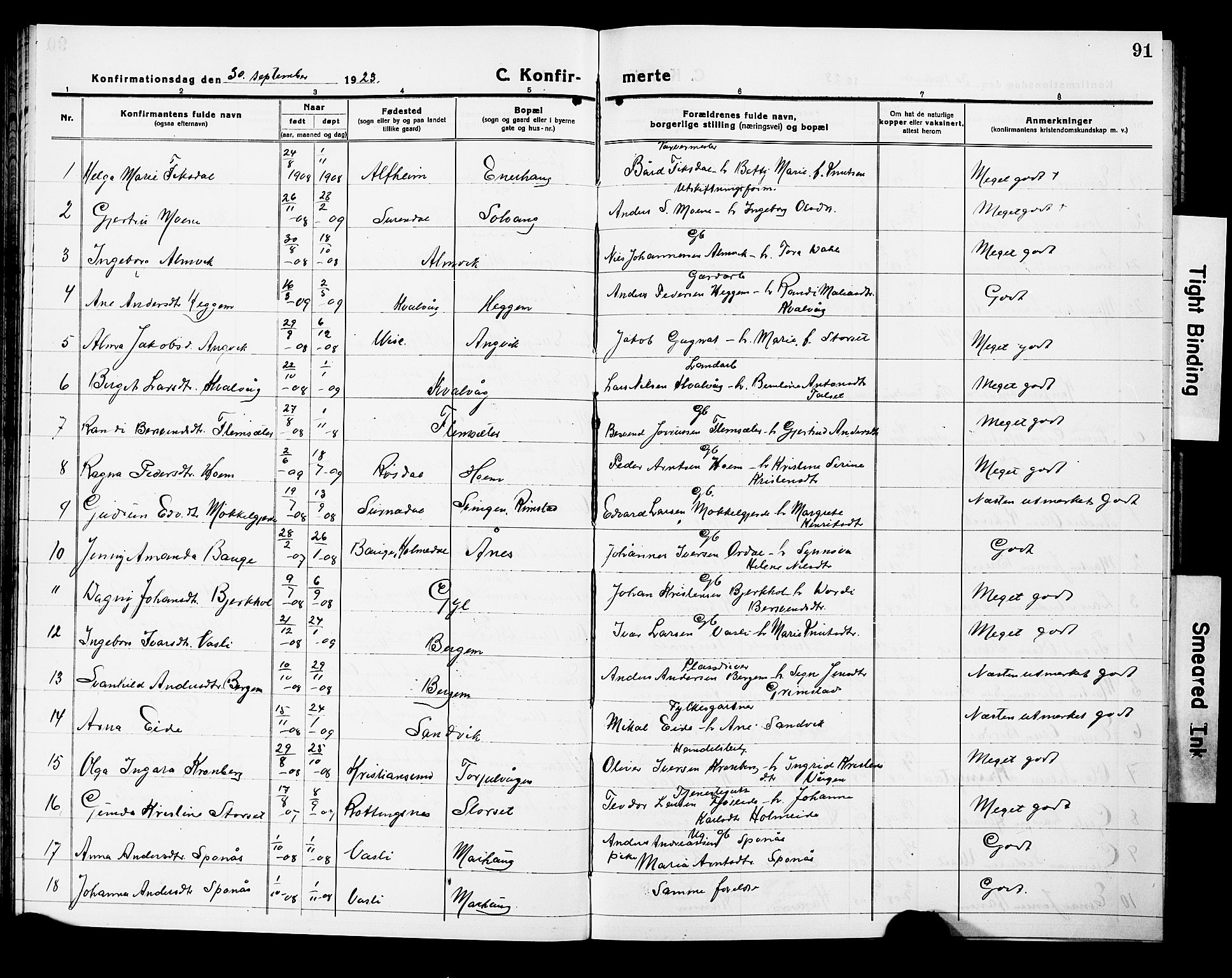 Ministerialprotokoller, klokkerbøker og fødselsregistre - Møre og Romsdal, AV/SAT-A-1454/586/L0994: Klokkerbok nr. 586C05, 1919-1927, s. 91