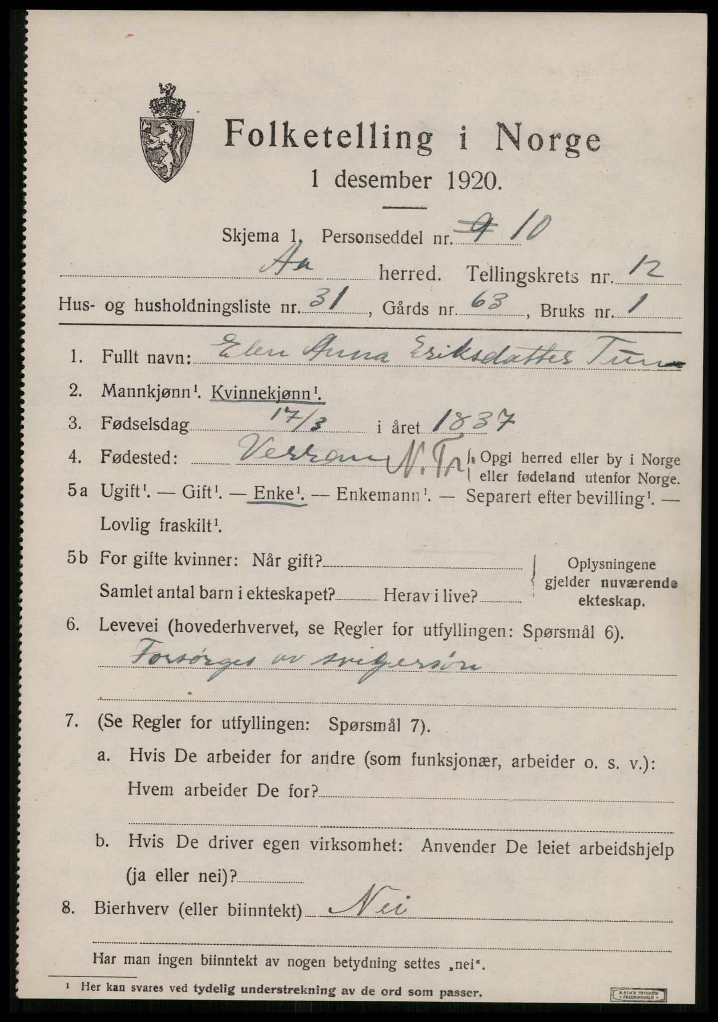 SAT, Folketelling 1920 for 1630 Å herred, 1920, s. 5358