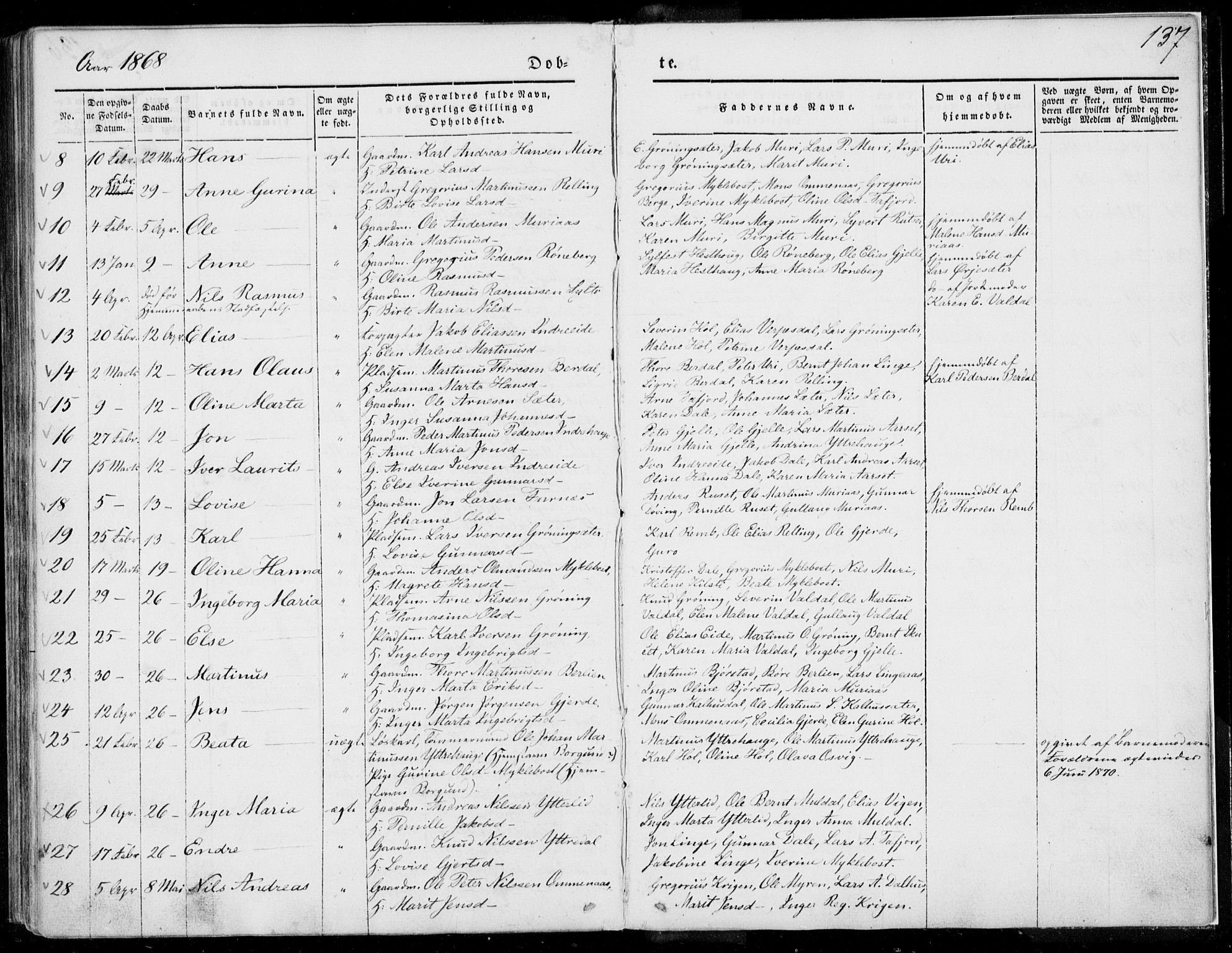 Ministerialprotokoller, klokkerbøker og fødselsregistre - Møre og Romsdal, AV/SAT-A-1454/519/L0249: Ministerialbok nr. 519A08, 1846-1868, s. 137
