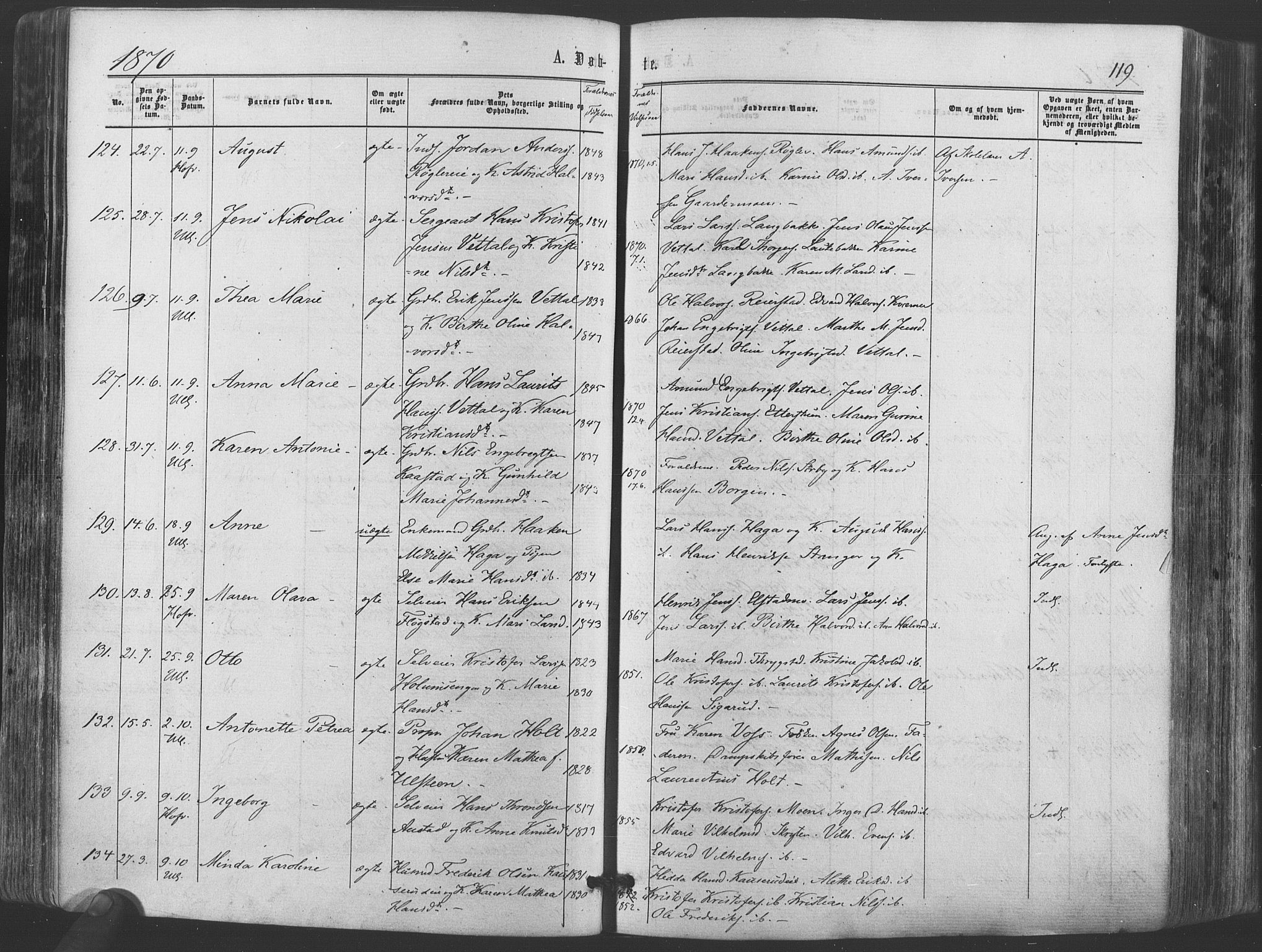 Ullensaker prestekontor Kirkebøker, AV/SAO-A-10236a/F/Fa/L0016: Ministerialbok nr. I 16, 1863-1875, s. 119