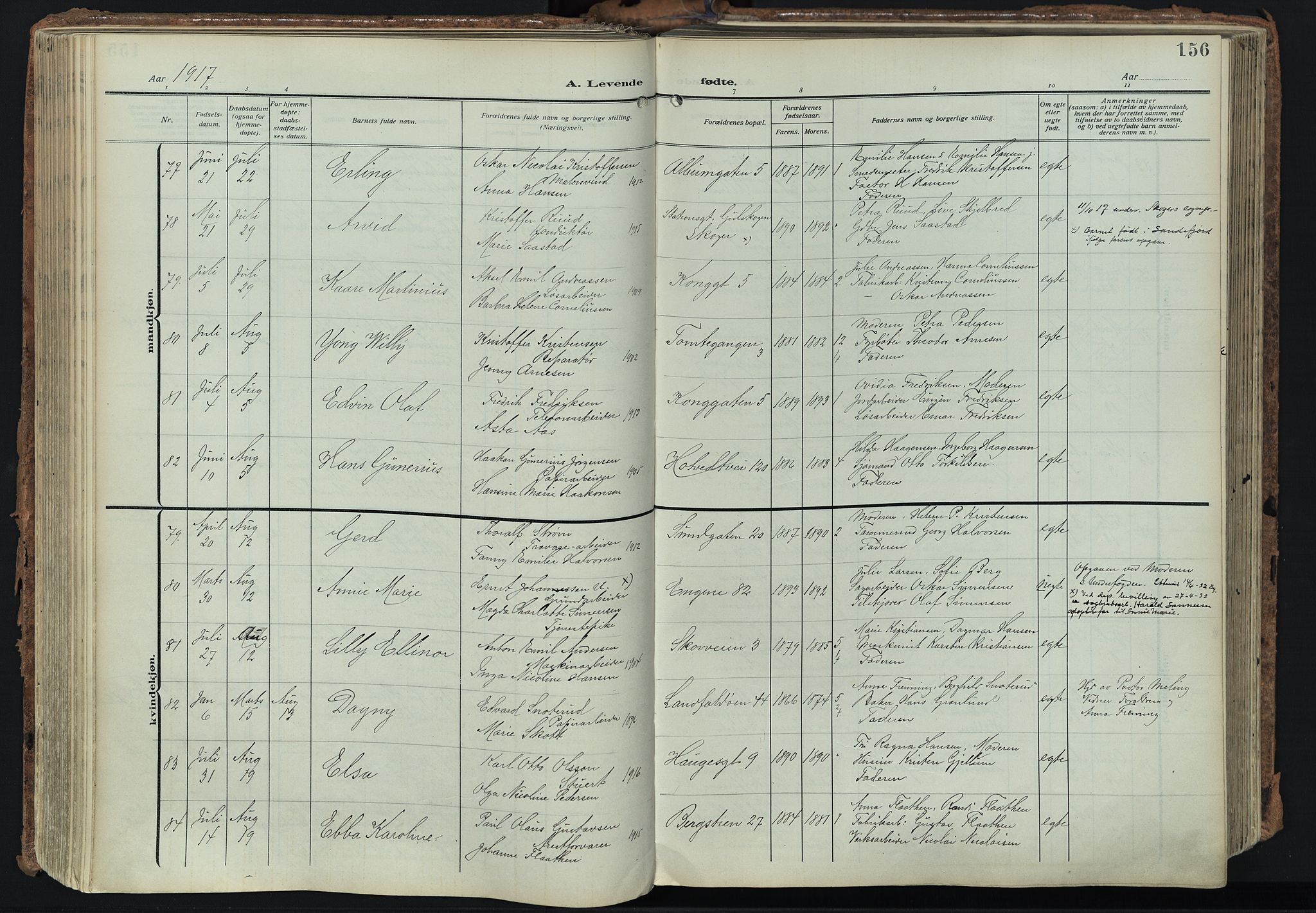 Bragernes kirkebøker, SAKO/A-6/F/Fb/L0010: Ministerialbok nr. II 10, 1911-1922, s. 156