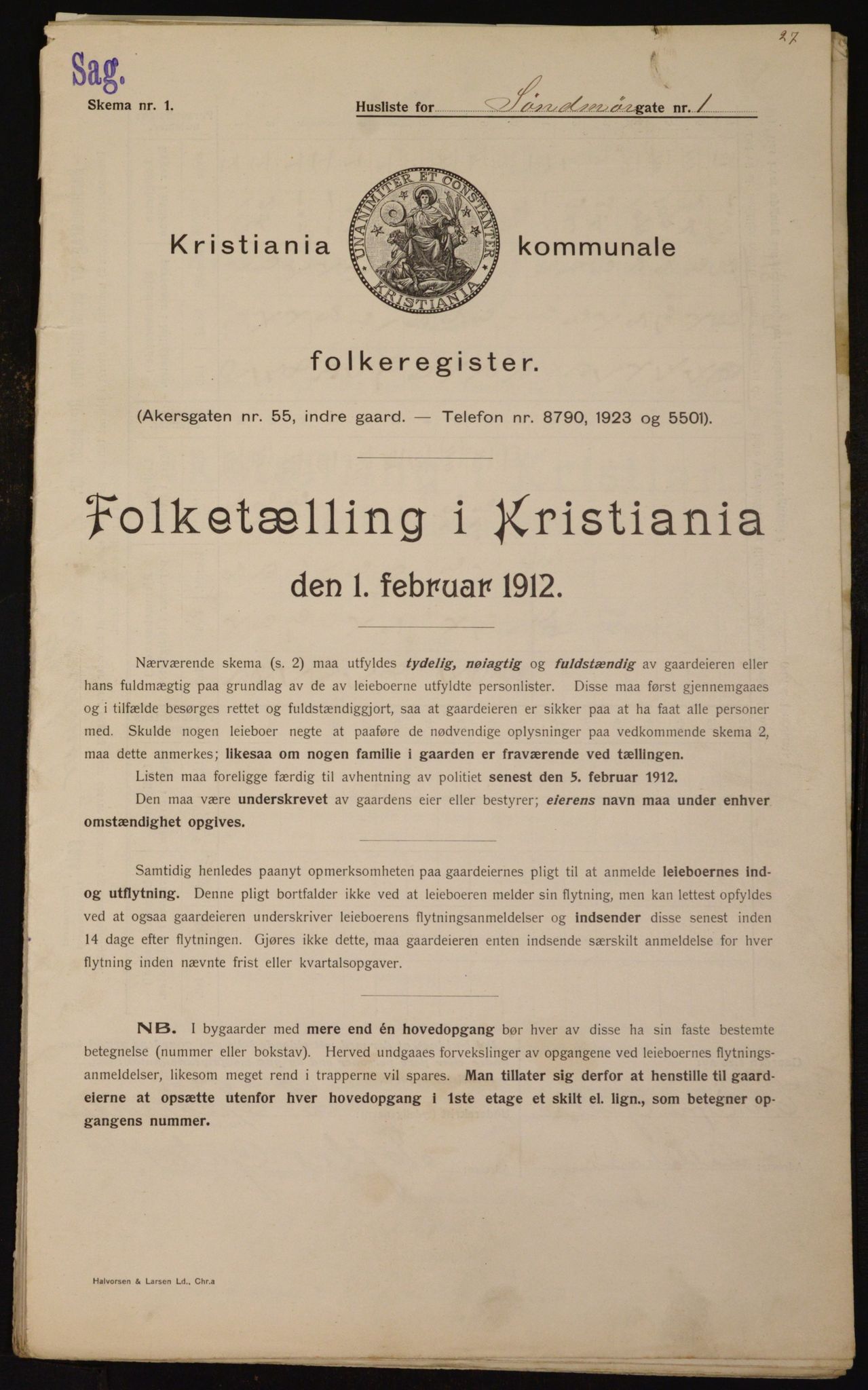 OBA, Kommunal folketelling 1.2.1912 for Kristiania, 1912, s. 104680