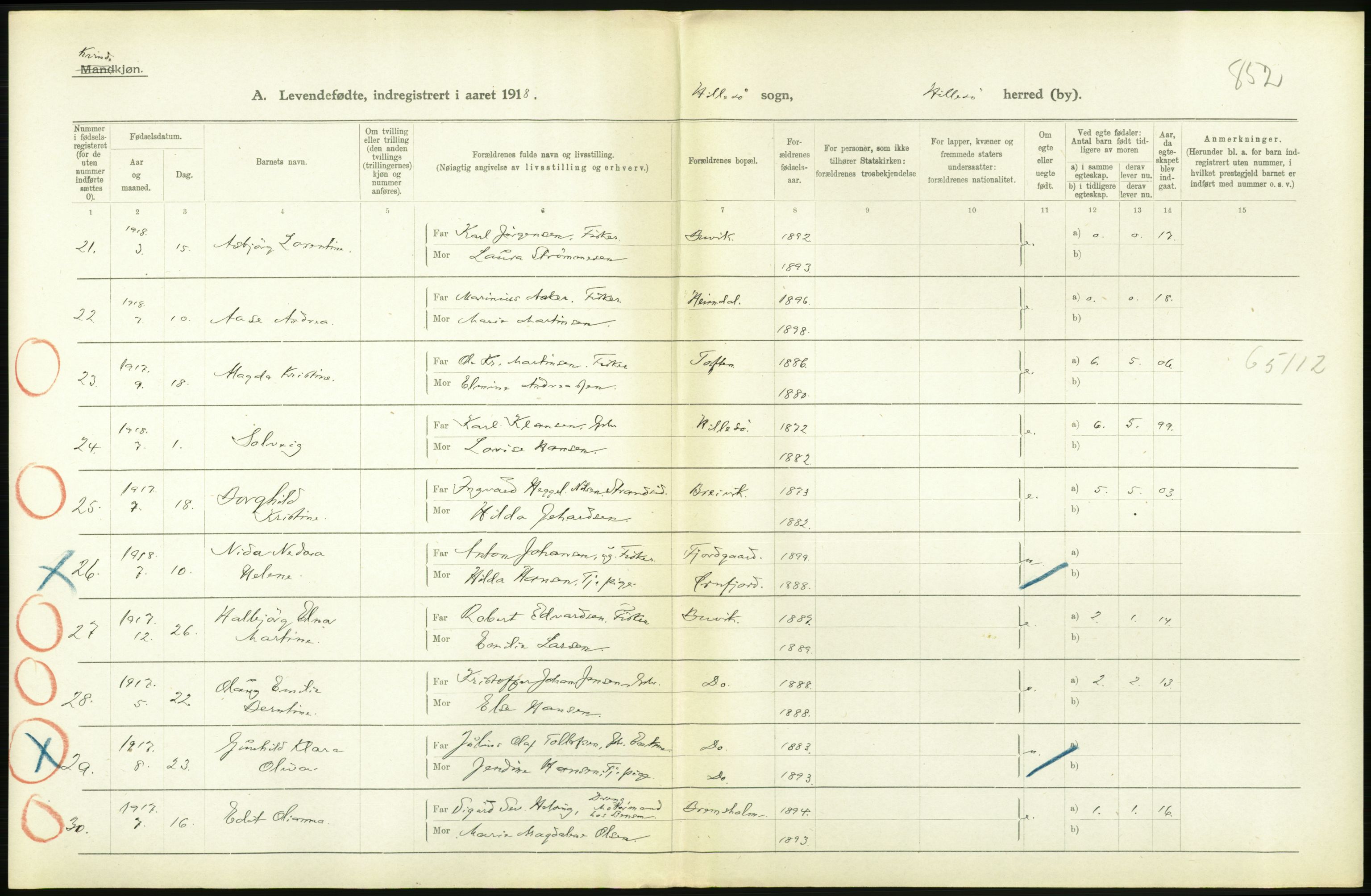 Statistisk sentralbyrå, Sosiodemografiske emner, Befolkning, RA/S-2228/D/Df/Dfb/Dfbh/L0056: Troms fylke: Levendefødte menn og kvinner. Bygder og byer., 1918, s. 160