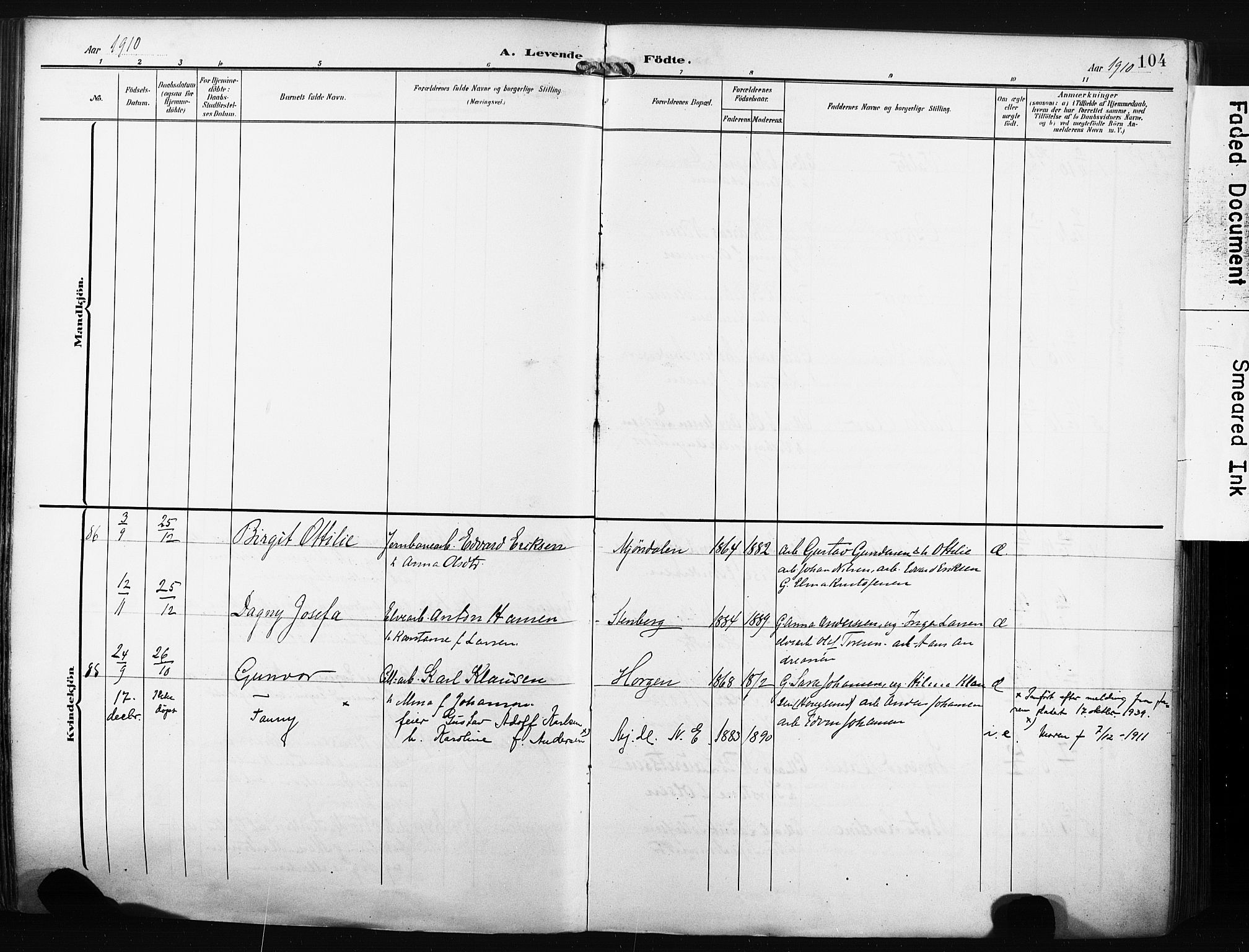 Nedre Eiker kirkebøker, AV/SAKO-A-612/F/Fa/L0006: Ministerialbok nr. 6, 1906-1912, s. 104