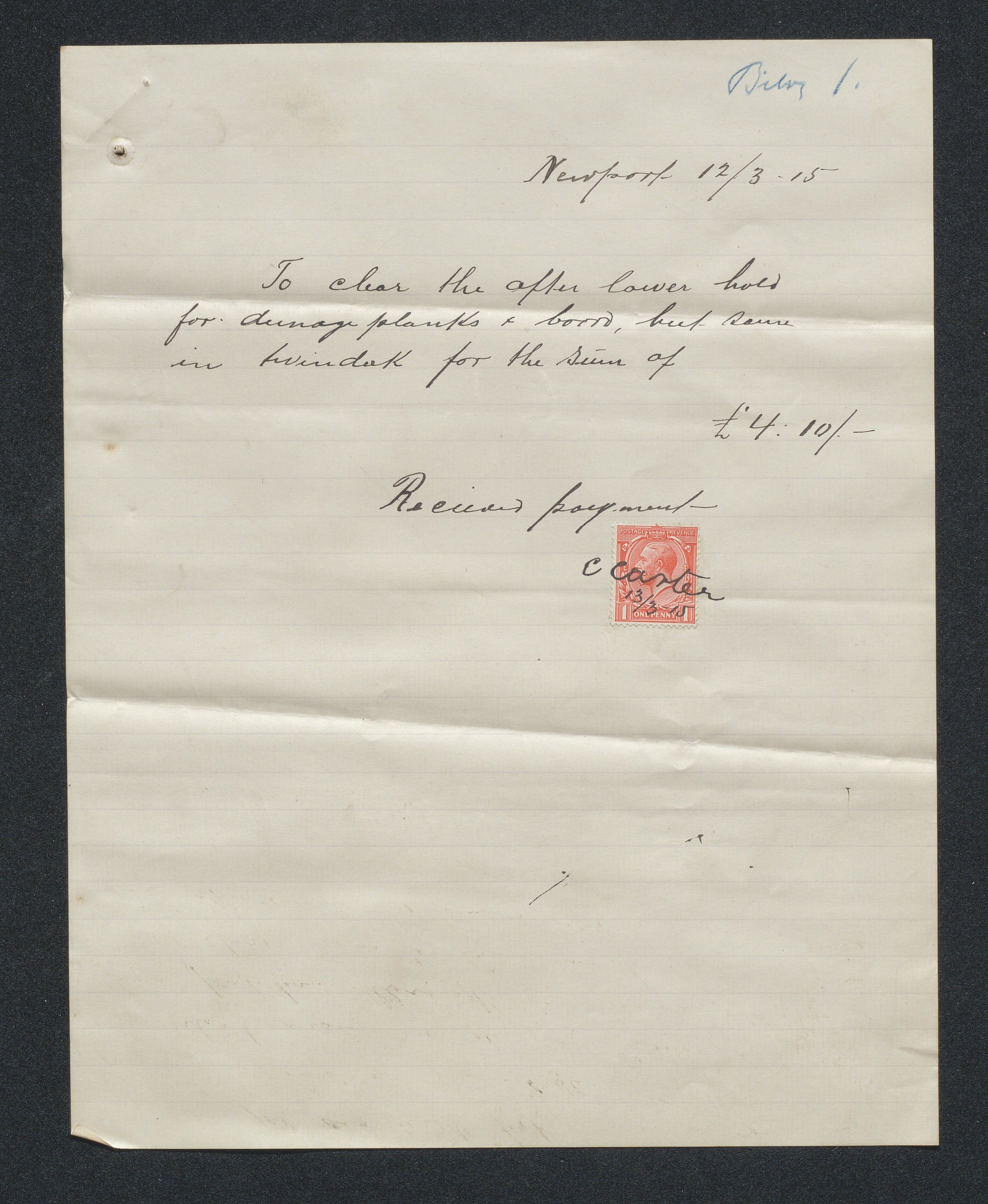 O. Terjesens rederi, AAKS/PA-2525/R/R02/L0003: Regnskapsbilag, 1904-1915