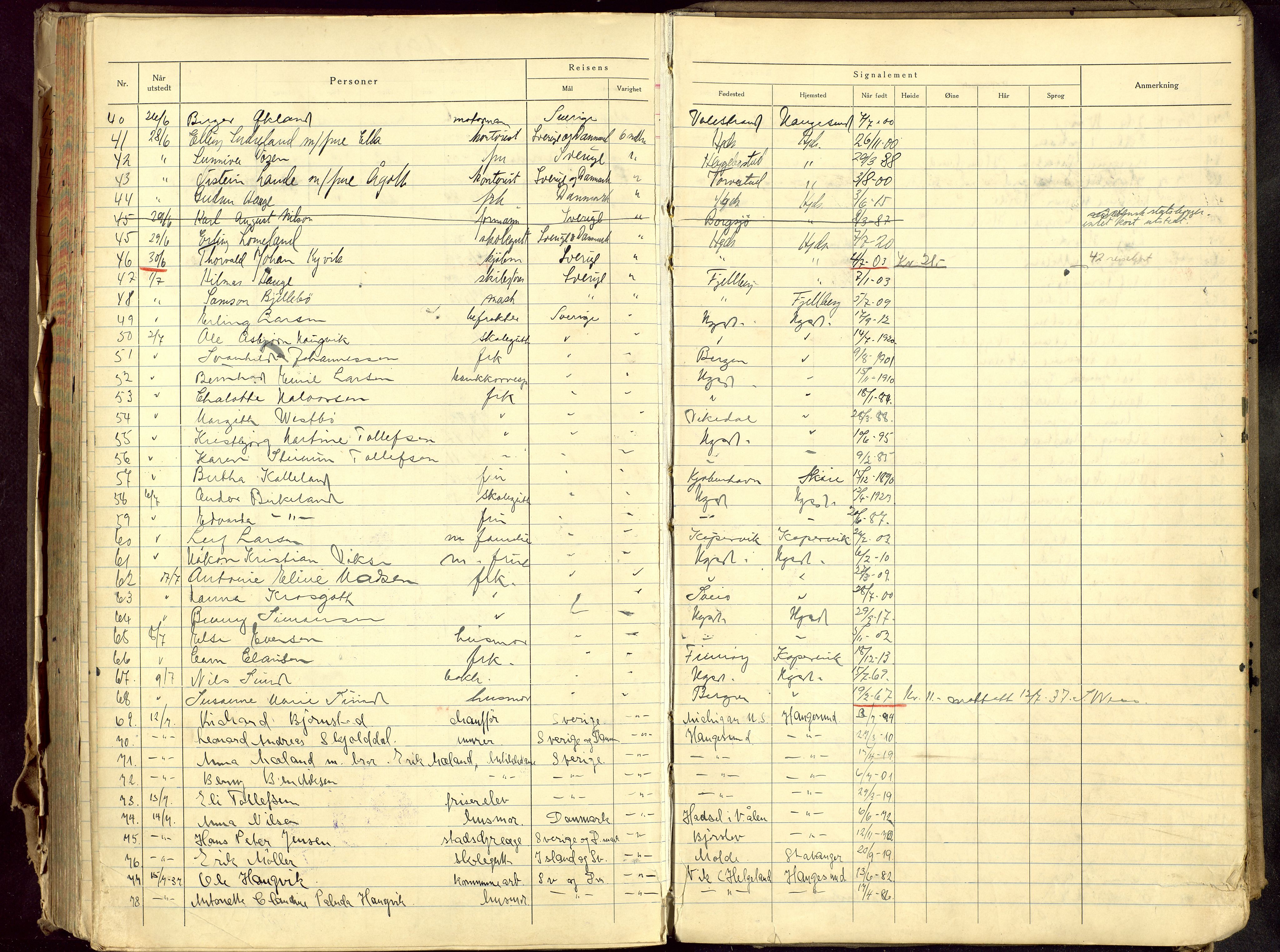 Haugesund politikammer, SAST/A-100440/K/L0006: Passprotokoll 2/1-37-4/3-40, 1937-1940, s. 192