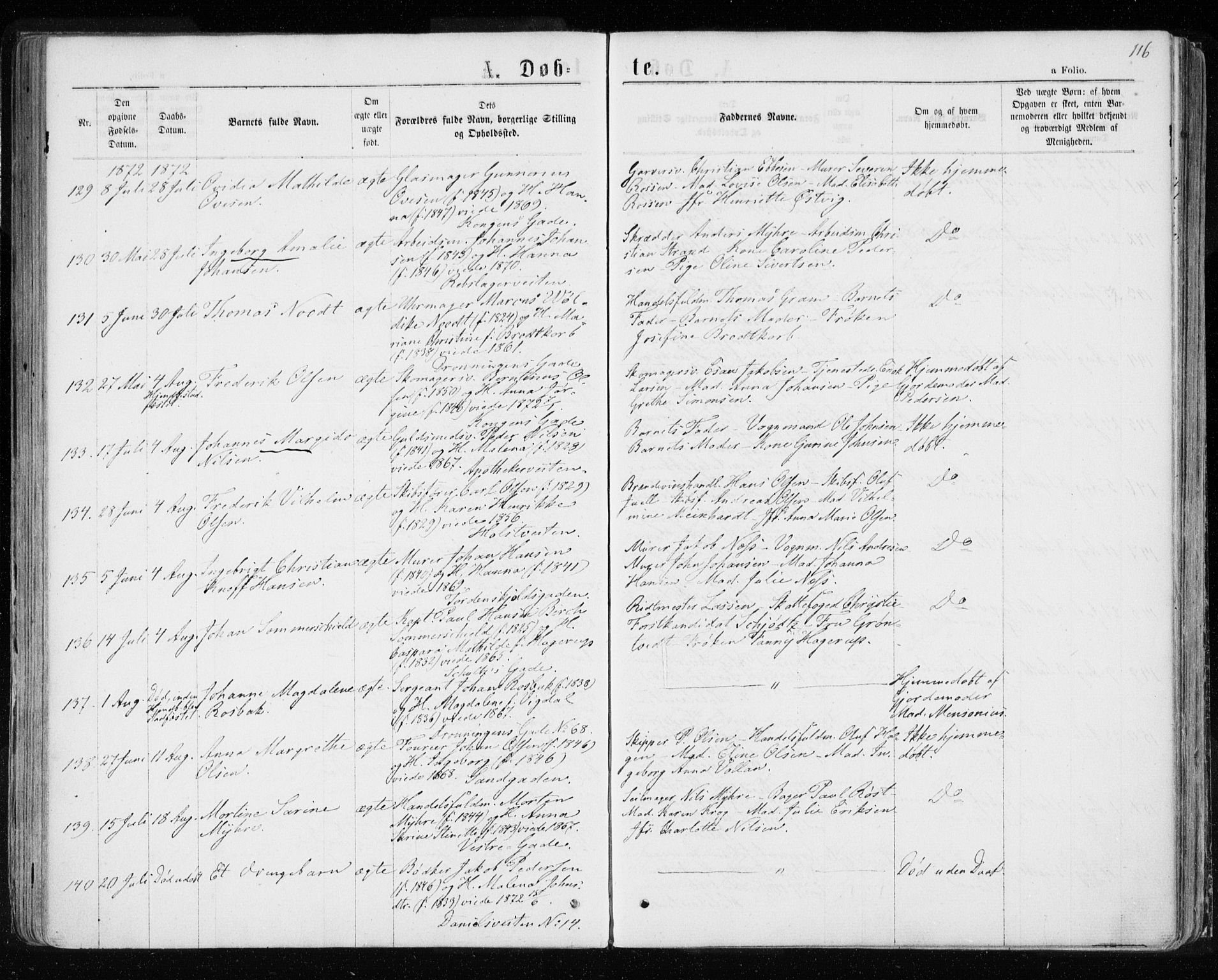 Ministerialprotokoller, klokkerbøker og fødselsregistre - Sør-Trøndelag, SAT/A-1456/601/L0054: Ministerialbok nr. 601A22, 1866-1877, s. 116