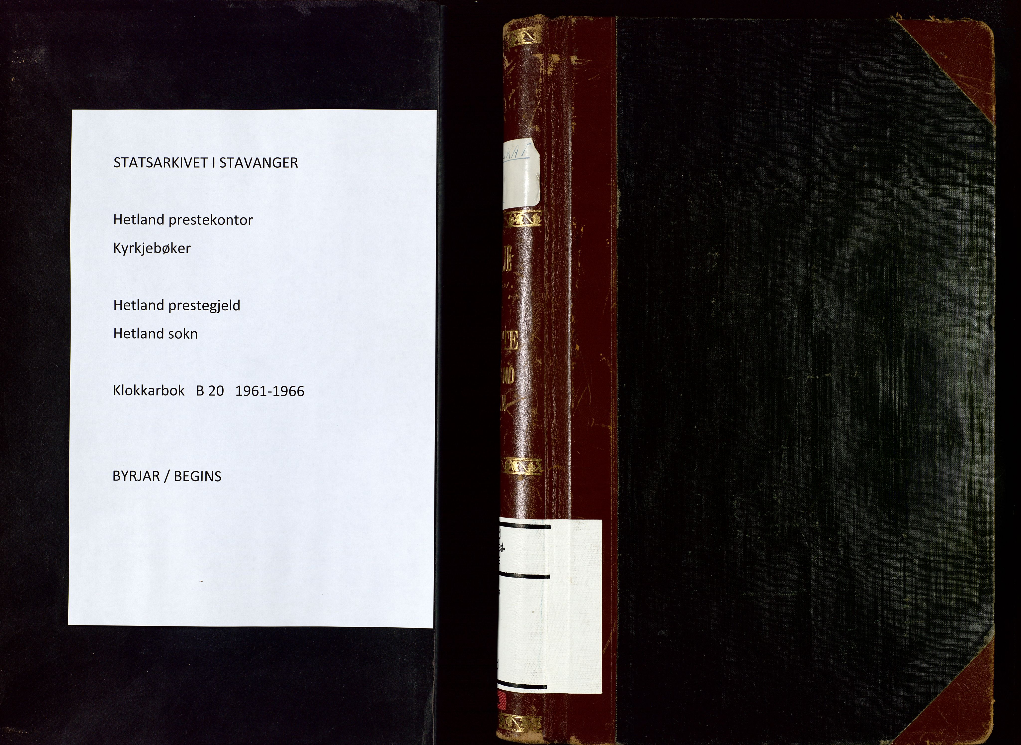 Hetland sokneprestkontor, SAST/A-101826/30/30BB/L0020: Klokkerbok nr. B 20, 1961-1966