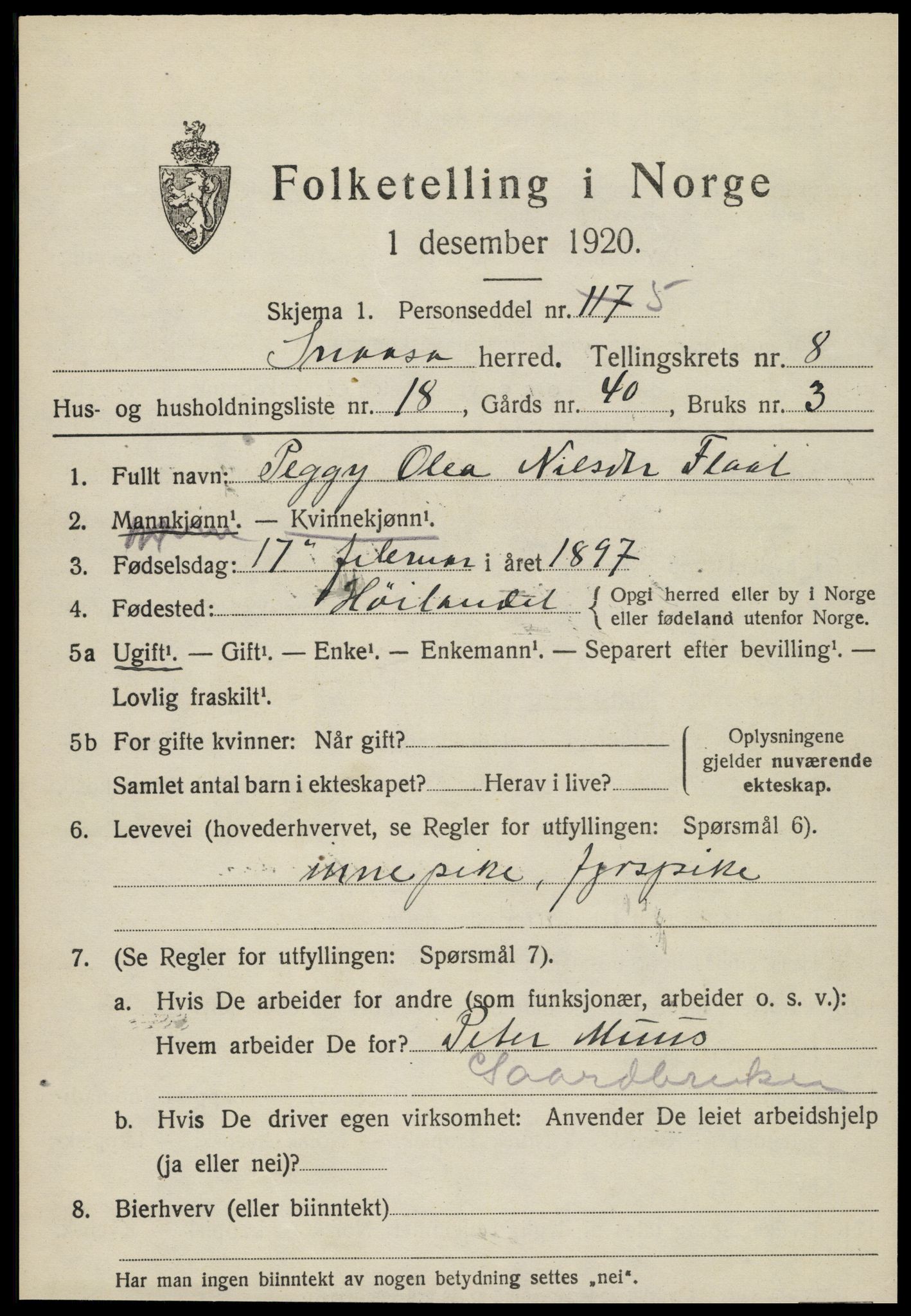 SAT, Folketelling 1920 for 1736 Snåsa herred, 1920, s. 3400