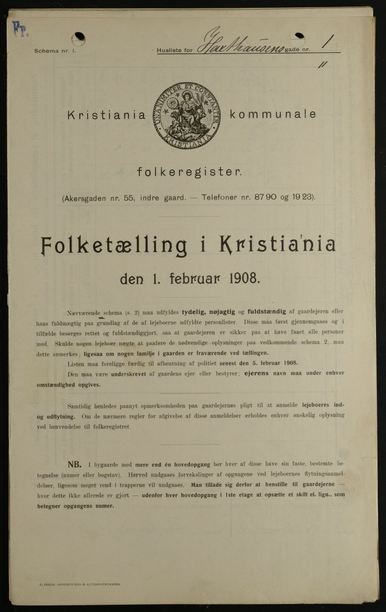 OBA, Kommunal folketelling 1.2.1908 for Kristiania kjøpstad, 1908, s. 32002