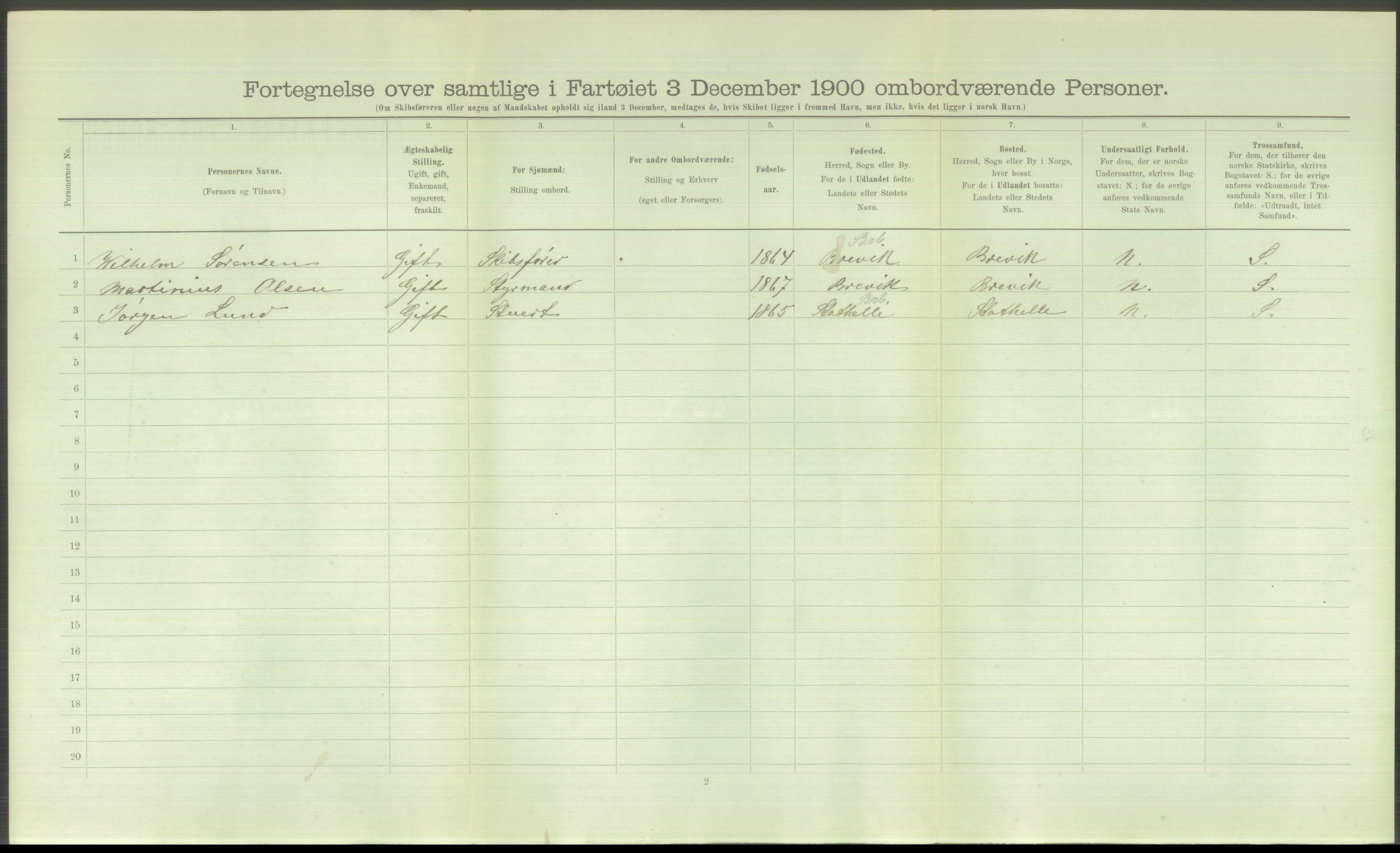 RA, Folketelling 1900 - skipslister med personlister for skip i norske havner, utenlandske havner og til havs, 1900, s. 380