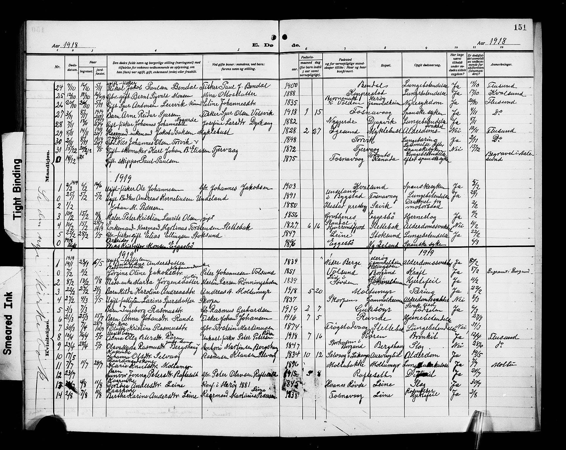 Ministerialprotokoller, klokkerbøker og fødselsregistre - Møre og Romsdal, SAT/A-1454/507/L0083: Klokkerbok nr. 507C06, 1912-1919, s. 151