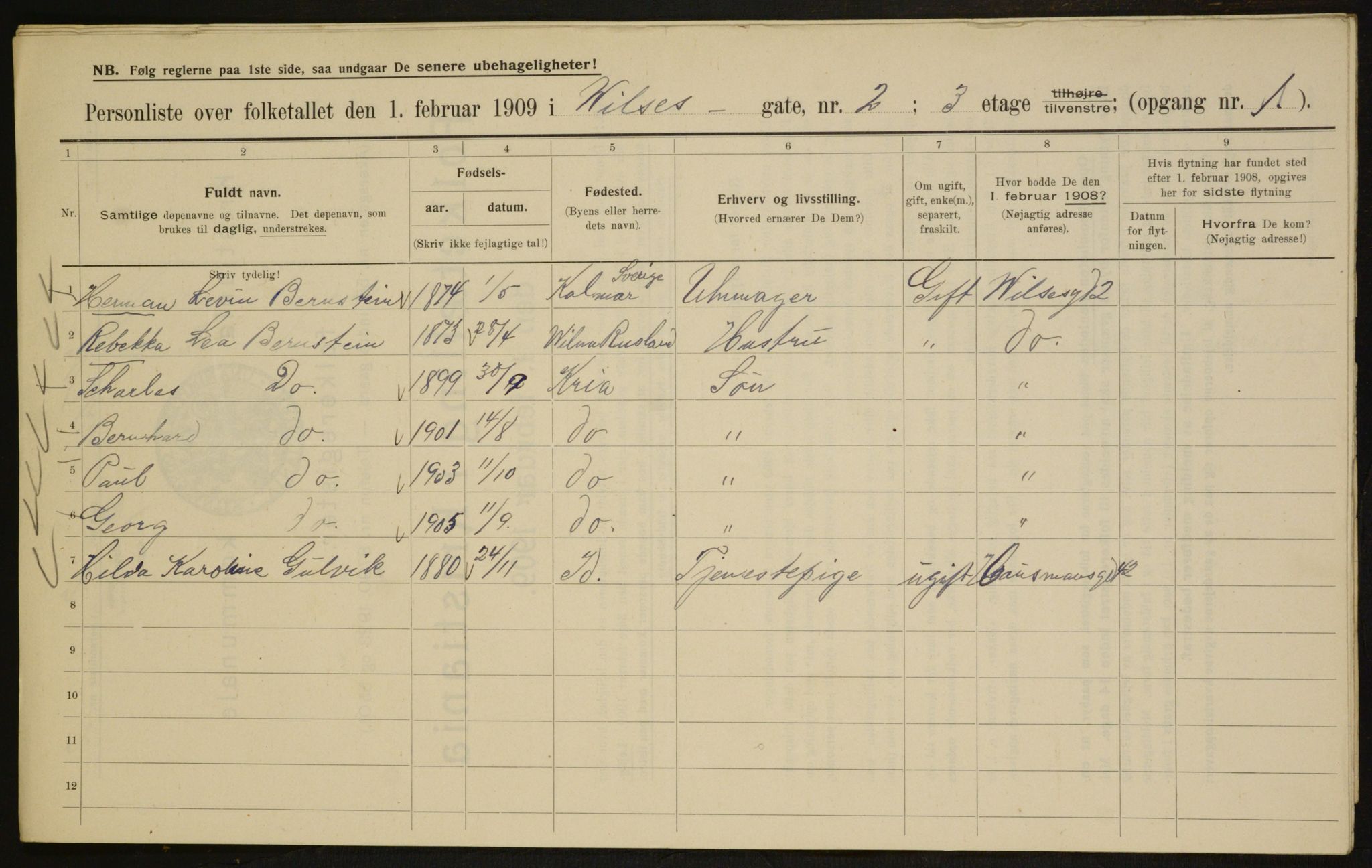 OBA, Kommunal folketelling 1.2.1909 for Kristiania kjøpstad, 1909, s. 116441