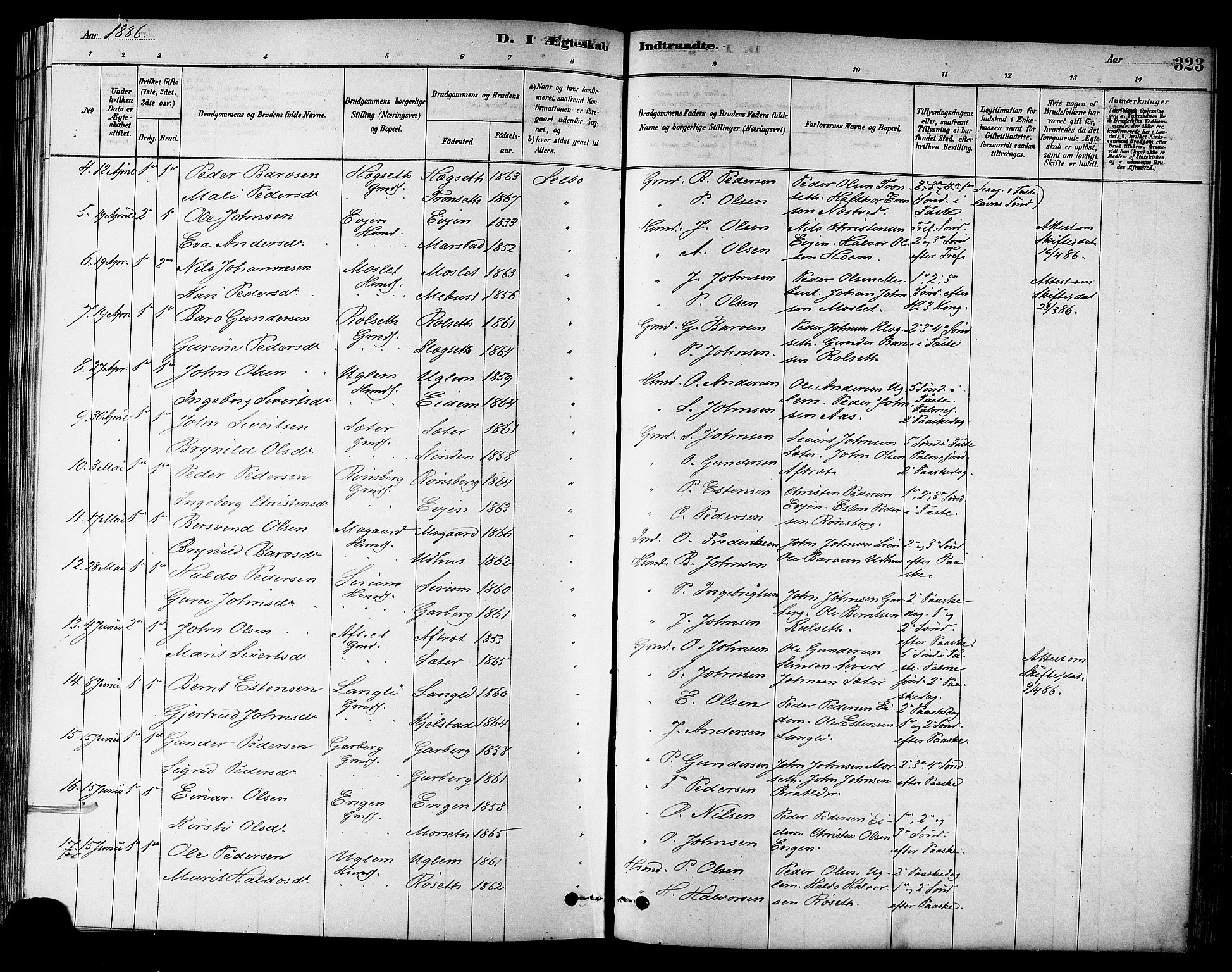 Ministerialprotokoller, klokkerbøker og fødselsregistre - Sør-Trøndelag, SAT/A-1456/695/L1148: Ministerialbok nr. 695A08, 1878-1891, s. 323