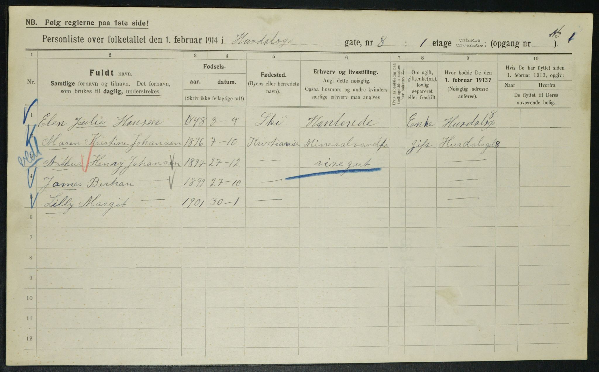 OBA, Kommunal folketelling 1.2.1914 for Kristiania, 1914, s. 42350