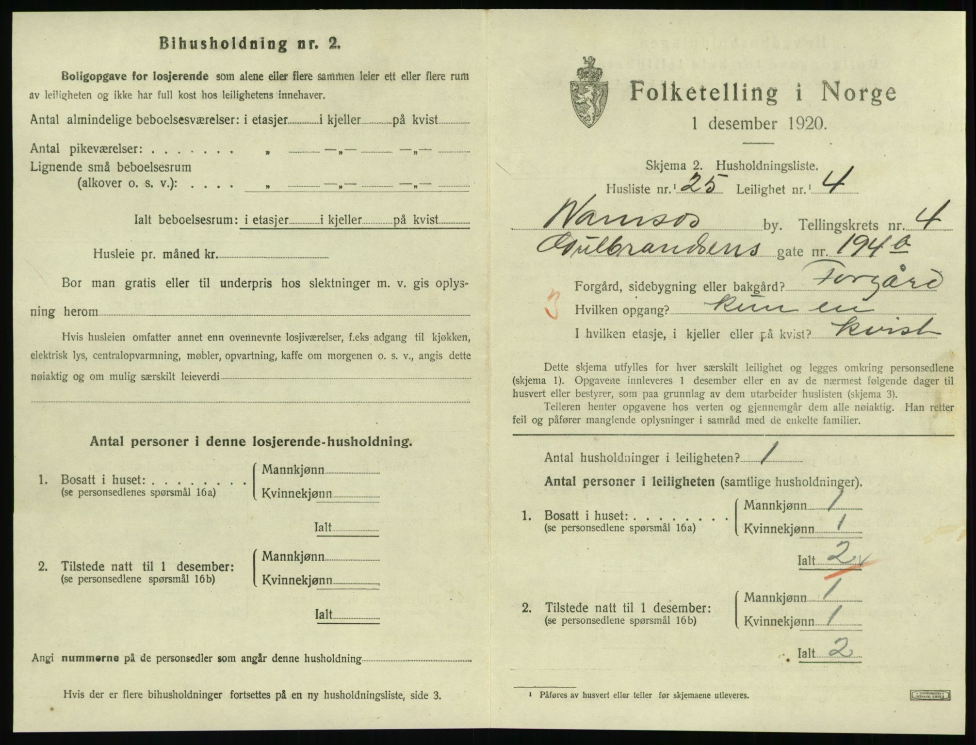 SAT, Folketelling 1920 for 1703 Namsos ladested, 1920, s. 1491