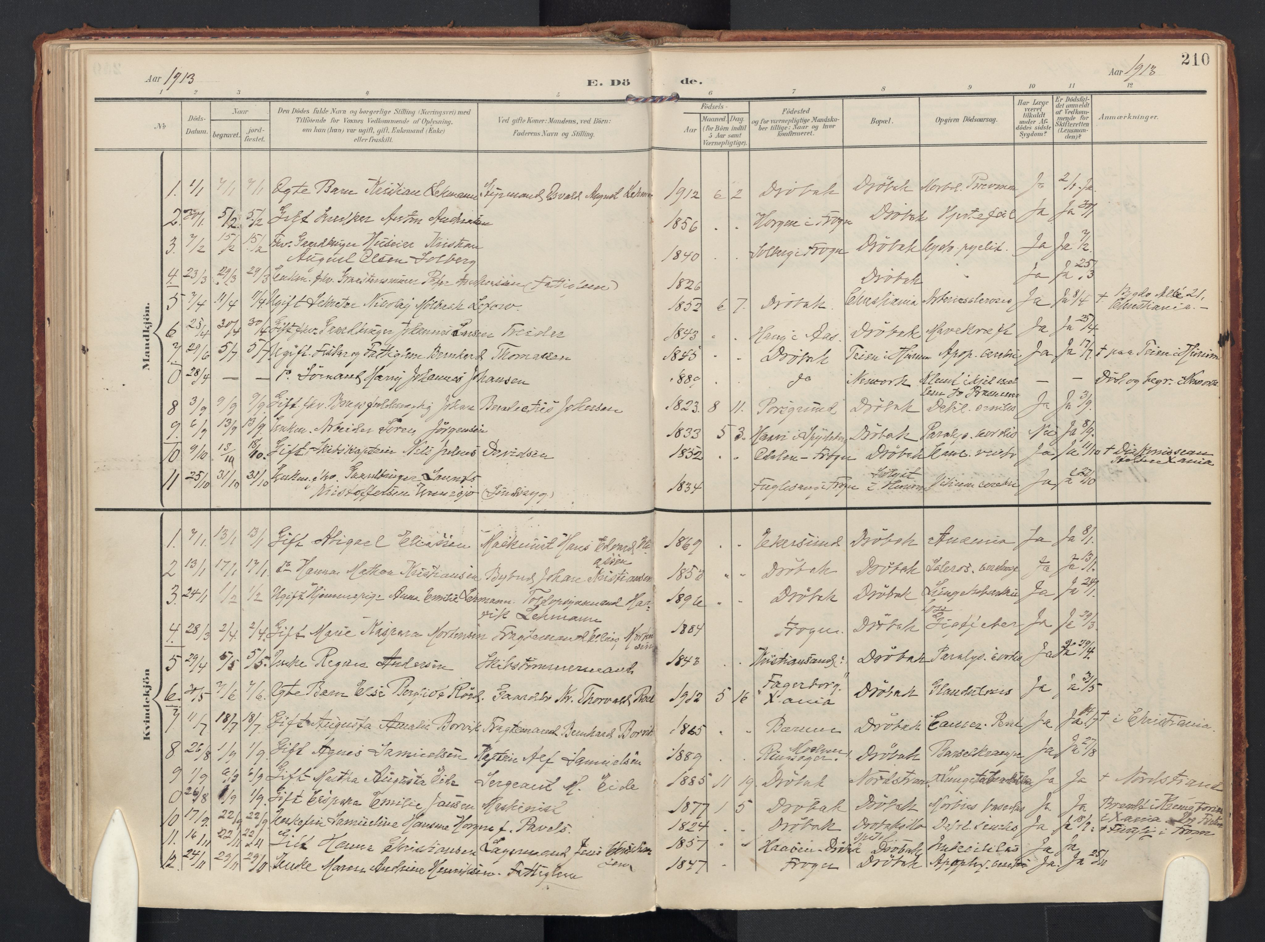 Drøbak prestekontor Kirkebøker, AV/SAO-A-10142a/F/Fb/L0003: Ministerialbok nr. II 3, 1897-1918, s. 210