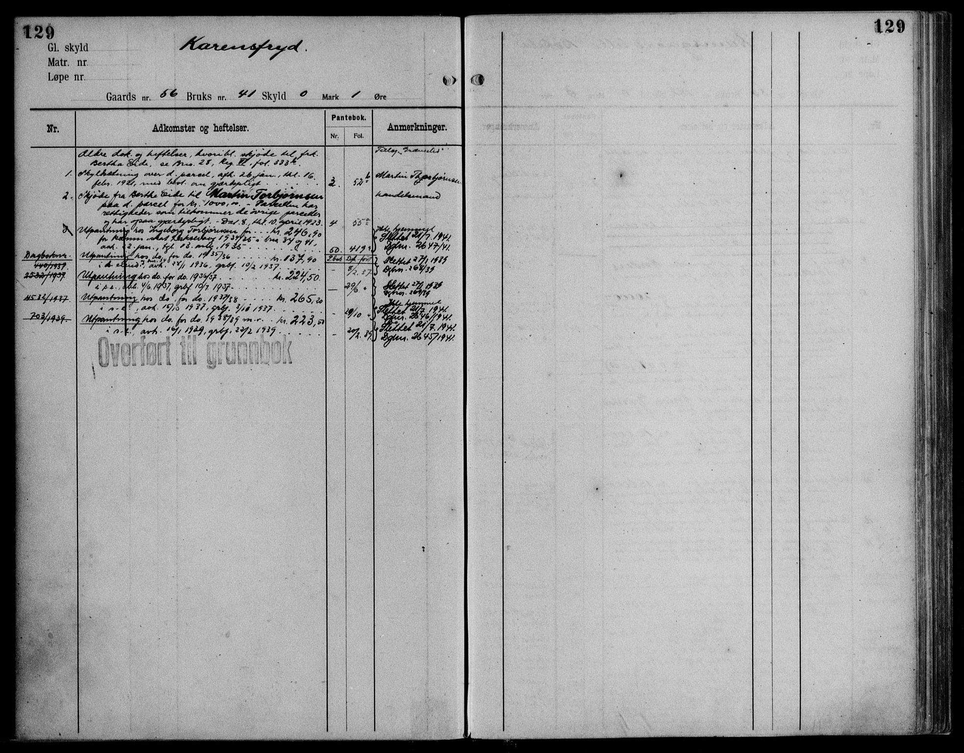 Midhordland sorenskriveri, AV/SAB-A-3001/1/G/Ga/Gab/L0115: Panteregister nr. II.A.b.115, s. 129