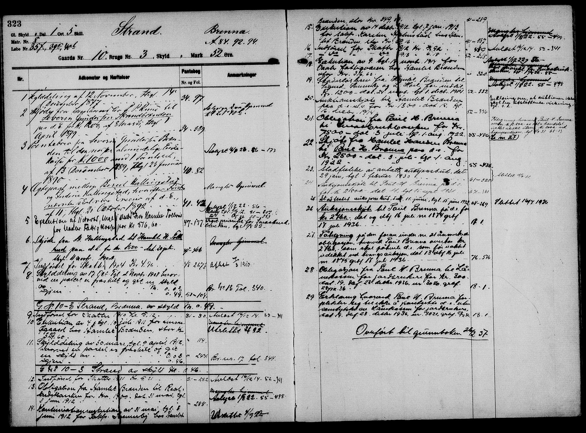 Solør tingrett, AV/SAH-TING-008/H/Ha/Hak/L0001: Panteregister nr. I, 1900-1935, s. 323