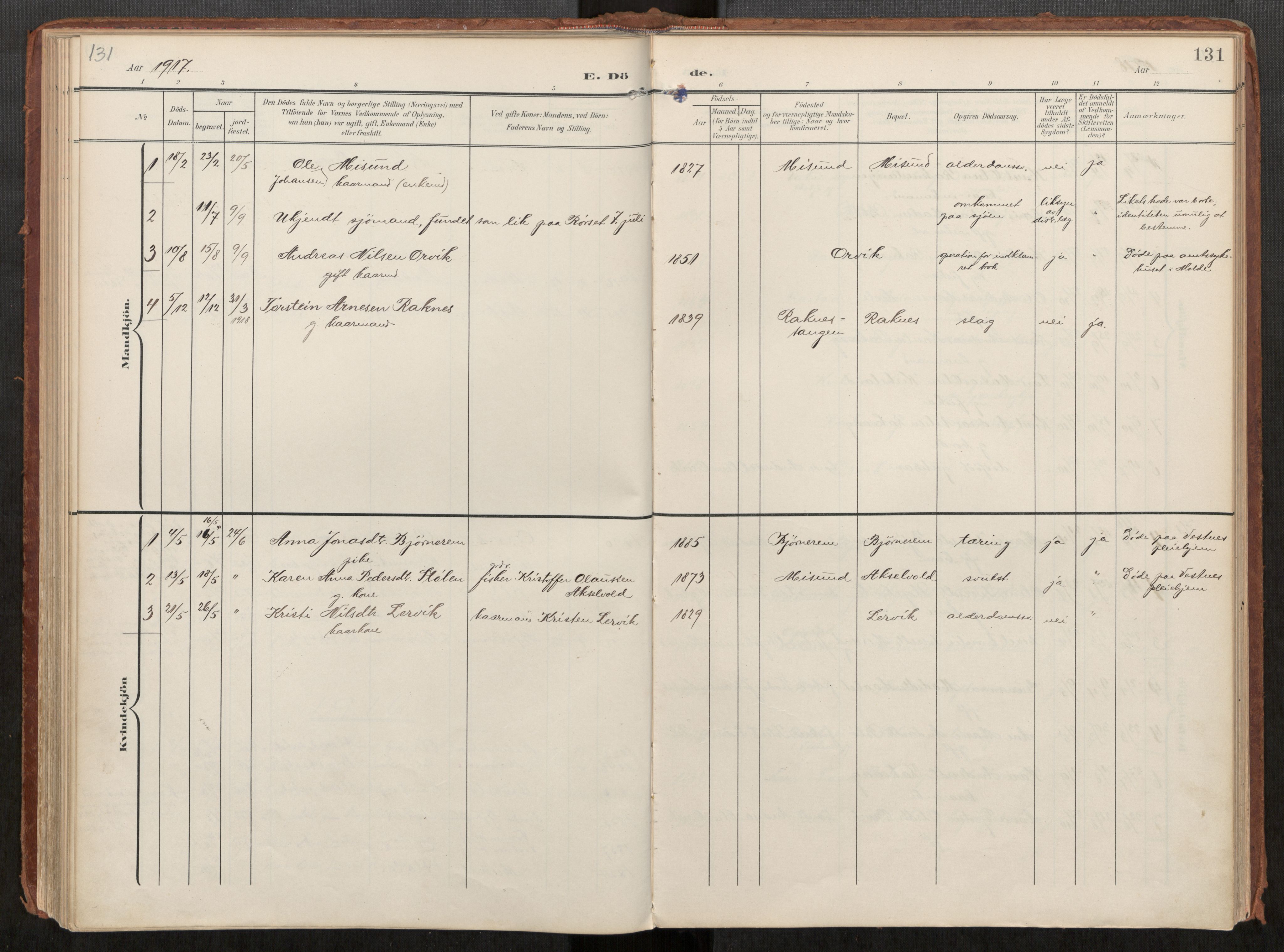 Ministerialprotokoller, klokkerbøker og fødselsregistre - Møre og Romsdal, AV/SAT-A-1454/563/L0740: Ministerialbok nr. 563A02, 1903-1923, s. 131