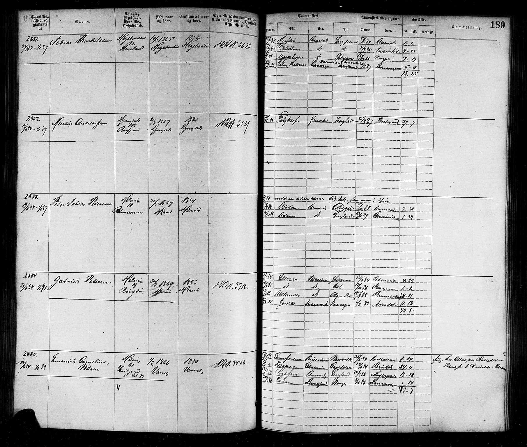 Farsund mønstringskrets, SAK/2031-0017/F/Fa/L0006: Annotasjonsrulle nr 1911-3805 med register, Z-3, 1877-1894, s. 219