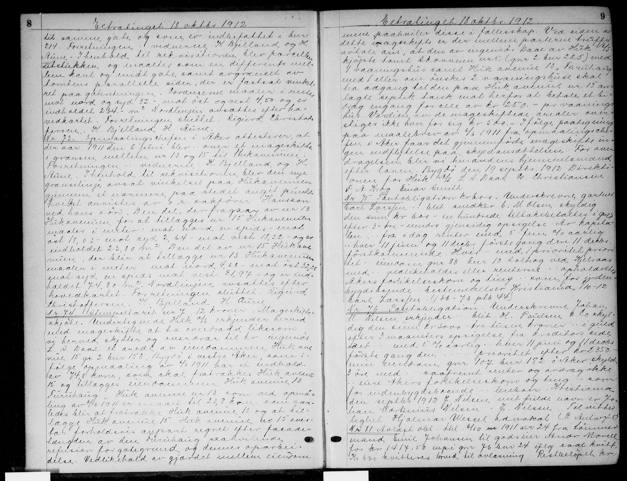 Aker sorenskriveri, AV/SAO-A-10895/G/Gb/Gba/L0045: Pantebok nr. I 45, 1912-1913, s. 8-9